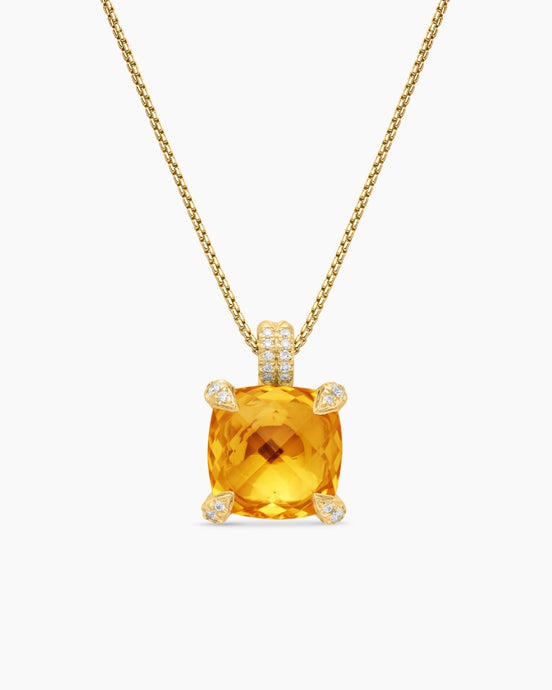 Chatelaine® Pendant Necklace in 18ct Yellow Gold with Citrine and Diamonds, 11mm