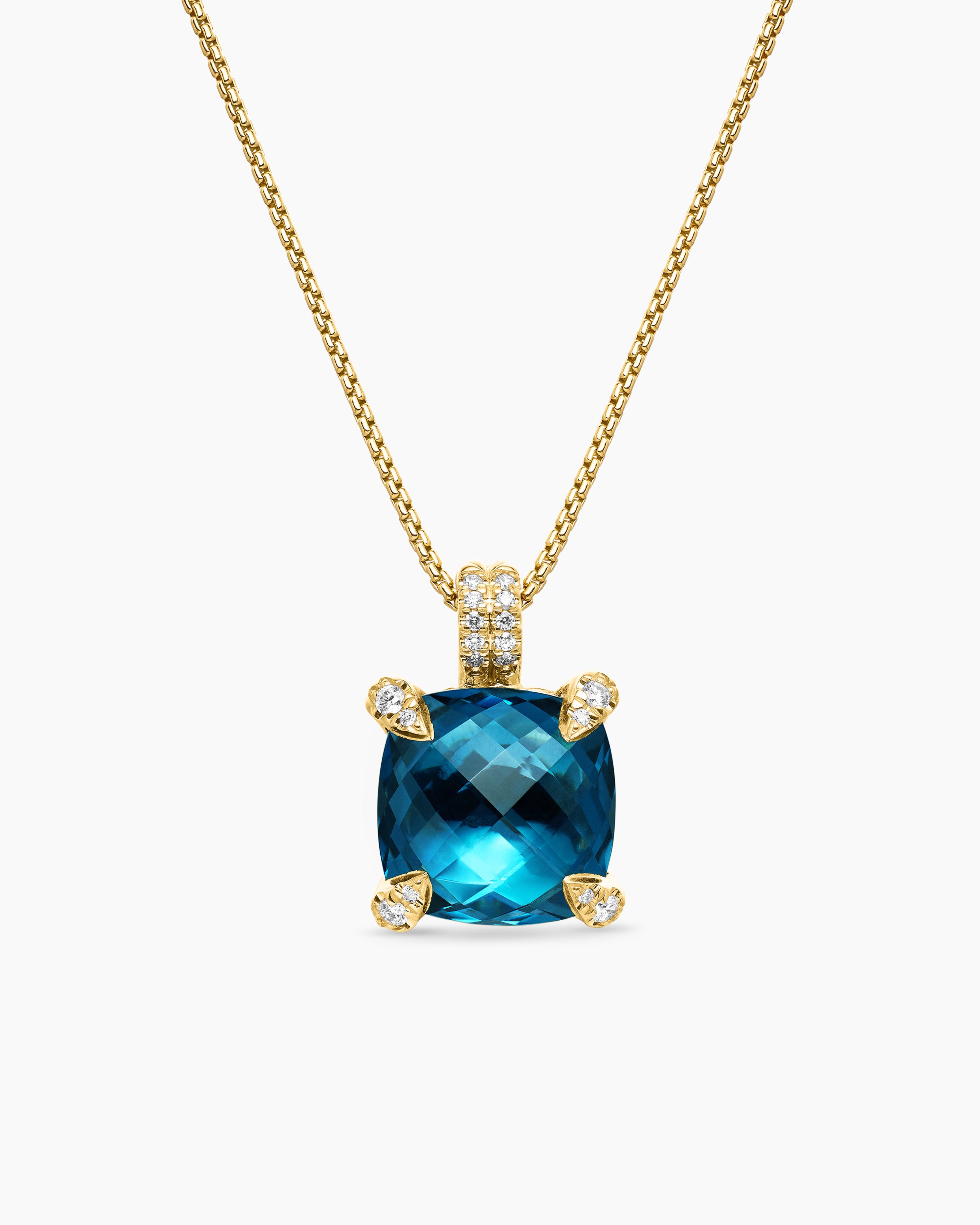 Collier avec pendentif Chatelaine&reg; en or jaune 18 carats avec topaze bleu Hampton et diamants, 11 mm femmes 