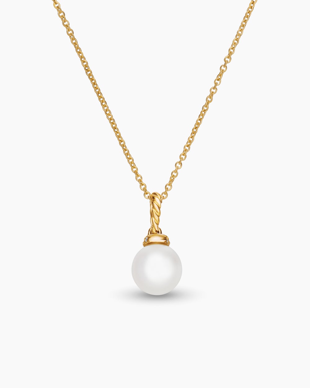 Womens Solari Pendant Necklace in 18K Yellow Gold with Pearl and Diamonds, 8mm