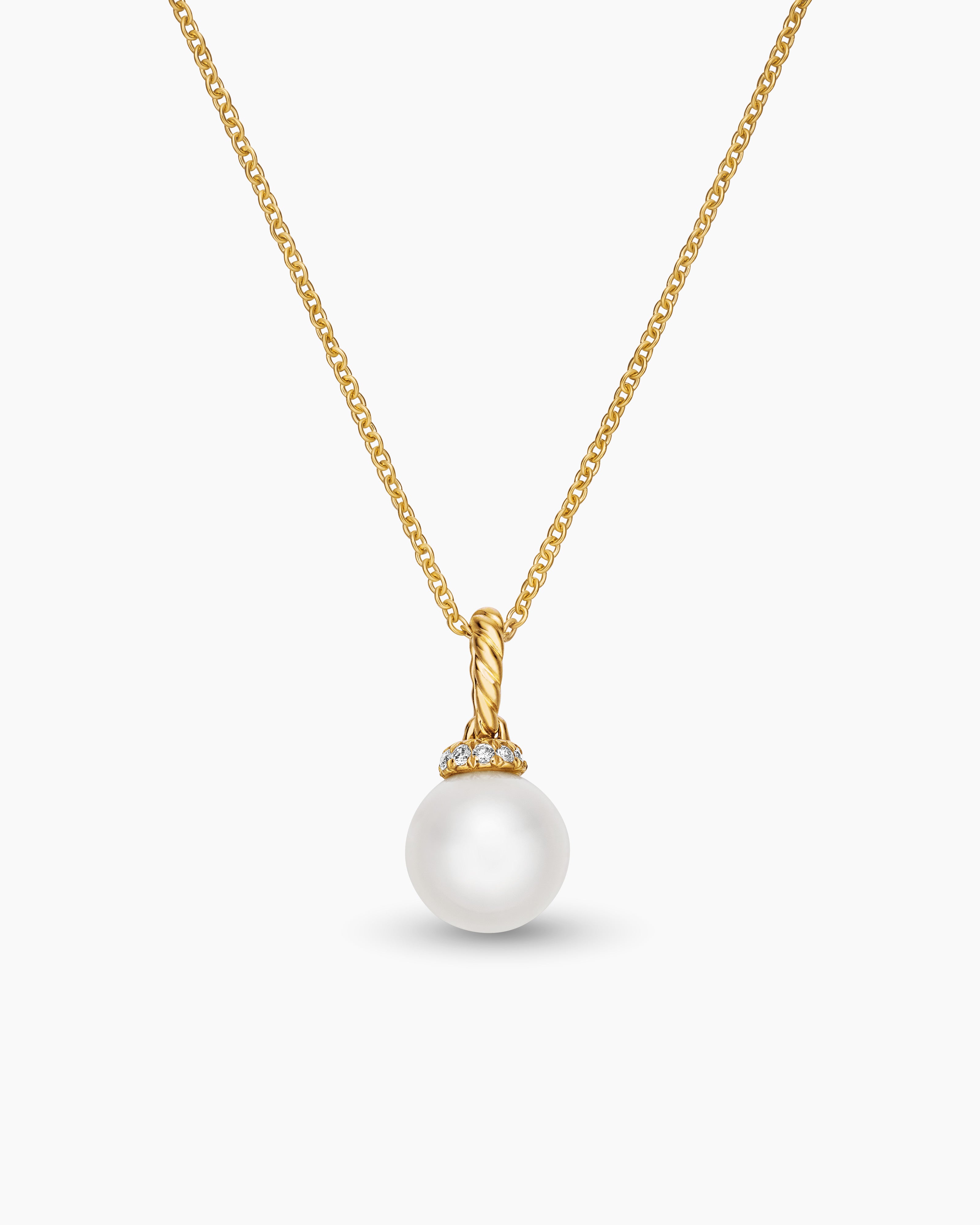 Womens Solari Pendant Necklace in 18K Yellow Gold with Pearl and Diamonds, 8mm