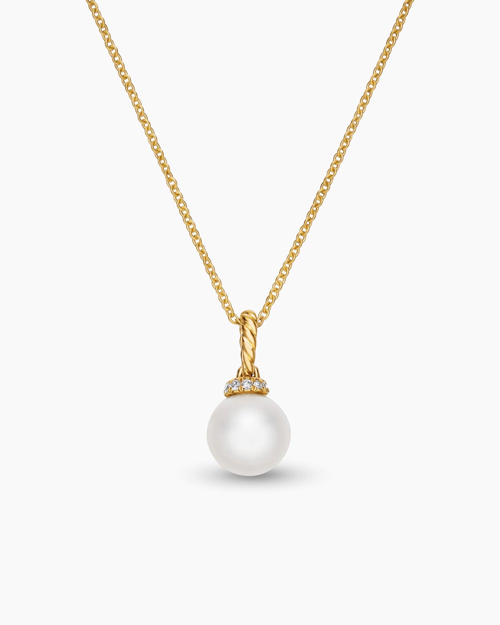 Womens Solari Pendant Necklace in 18K Yellow Gold with Pearl and Diamonds, 8mm