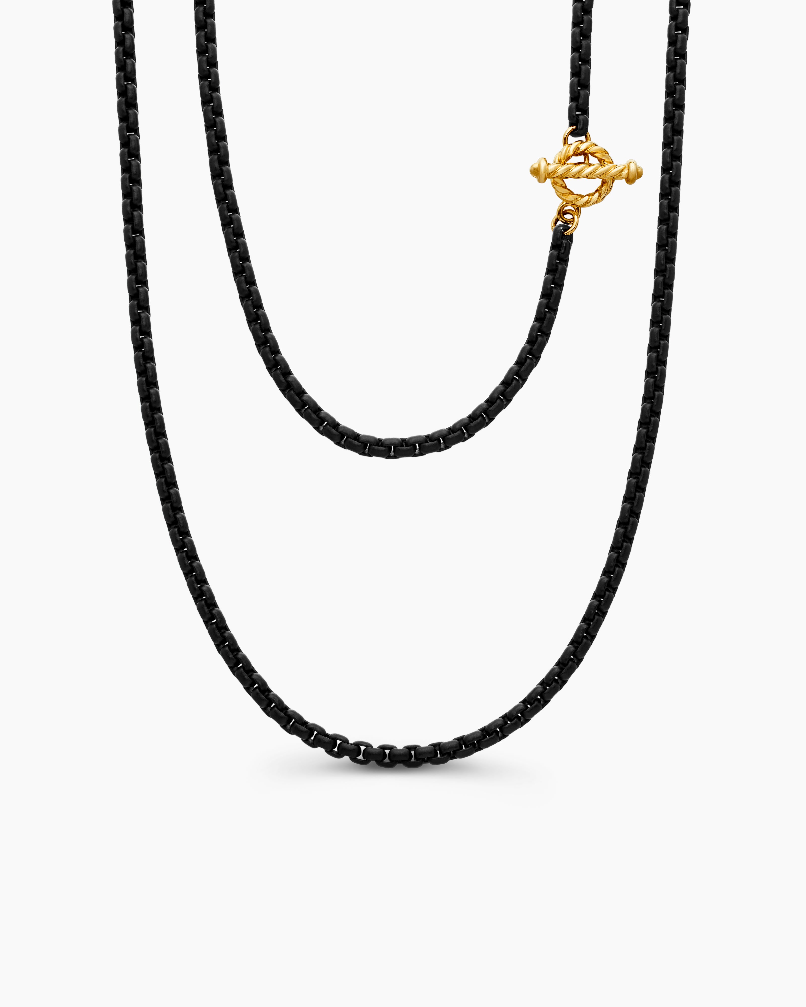 Womens DY Bel Aire Color Box Chain Necklace in Black Acrylic with 14K Yellow Gold Accents, 2.7mm