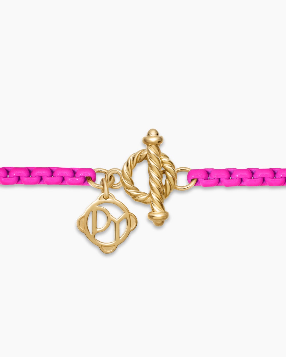 Womens DY Bel Aire Color Box Chain Necklace in Hot Pink Acrylic with 14K Rose Gold Accents, 2.7mm