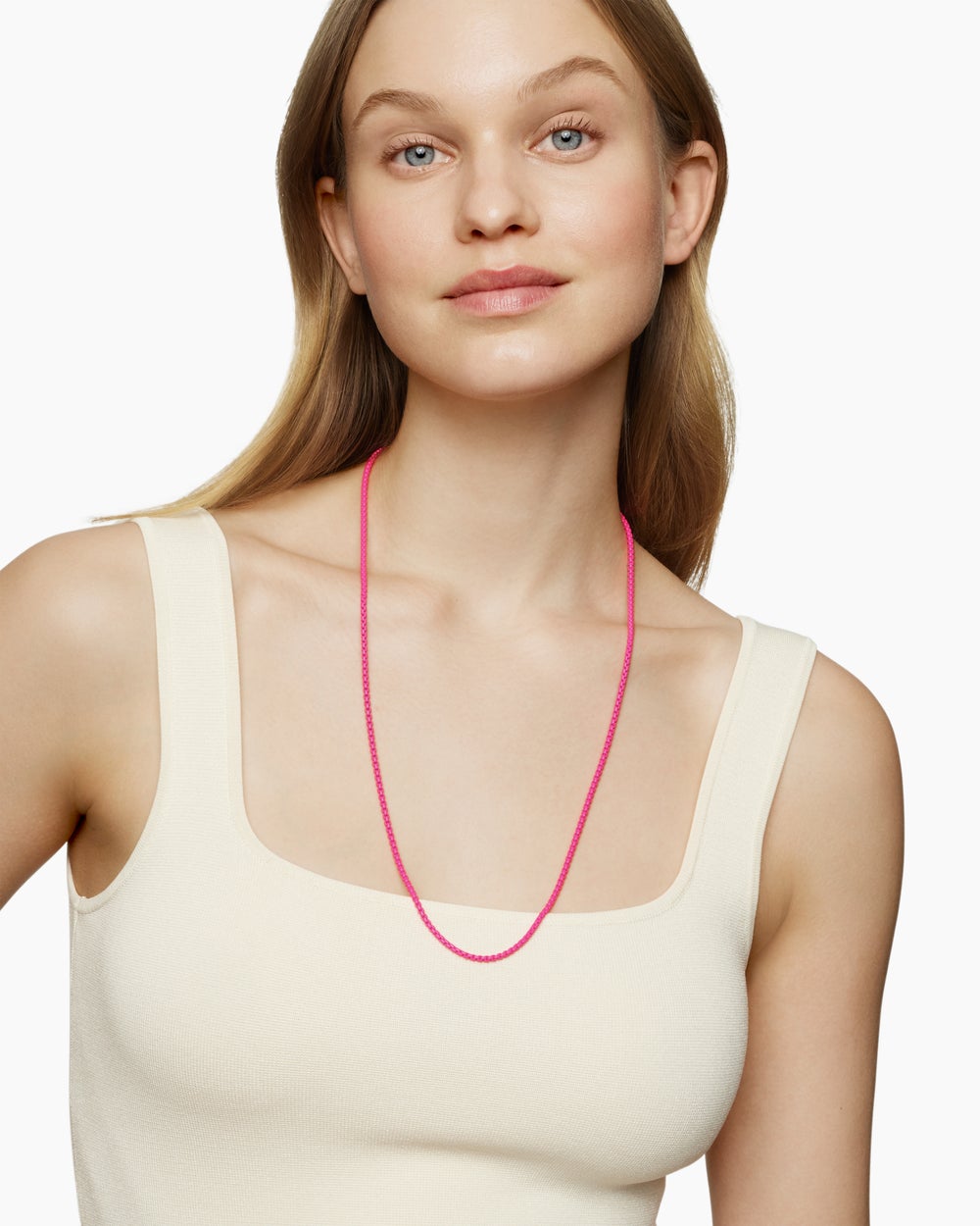 Womens DY Bel Aire Color Box Chain Necklace in Hot Pink Acrylic with 14K Rose Gold Accents, 2.7mm