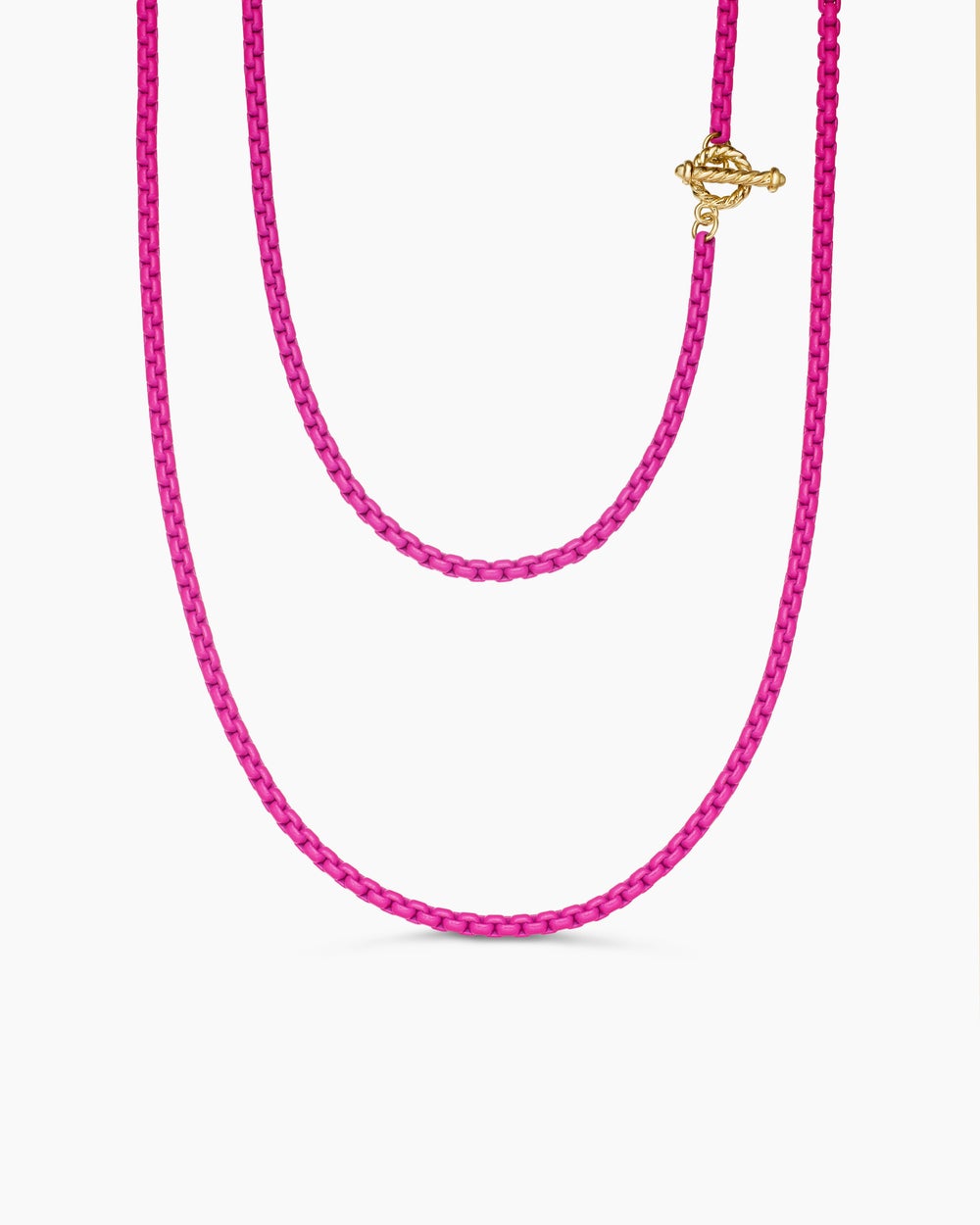 Womens DY Bel Aire Color Box Chain Necklace in Hot Pink Acrylic with 14K Rose Gold Accents, 2.7mm