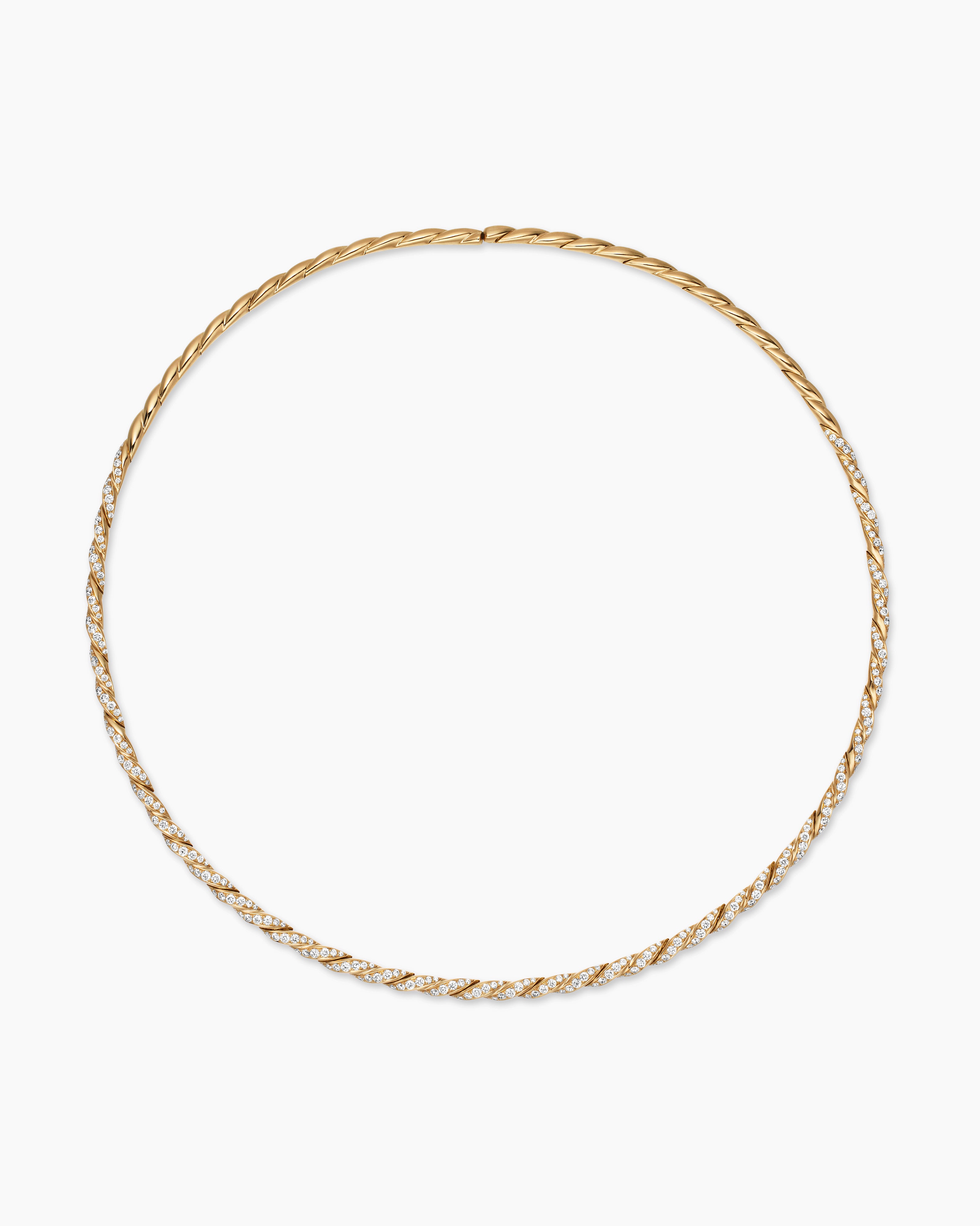 Womens Sculpted Cable Flex&reg; Necklace in 18K Yellow Gold with Diamonds, 3.7mm