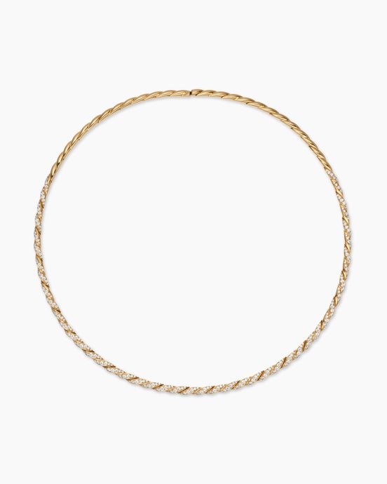 Sculpted Cable Flex® Necklace in 18K Yellow Gold with Diamonds, 3.7mm
