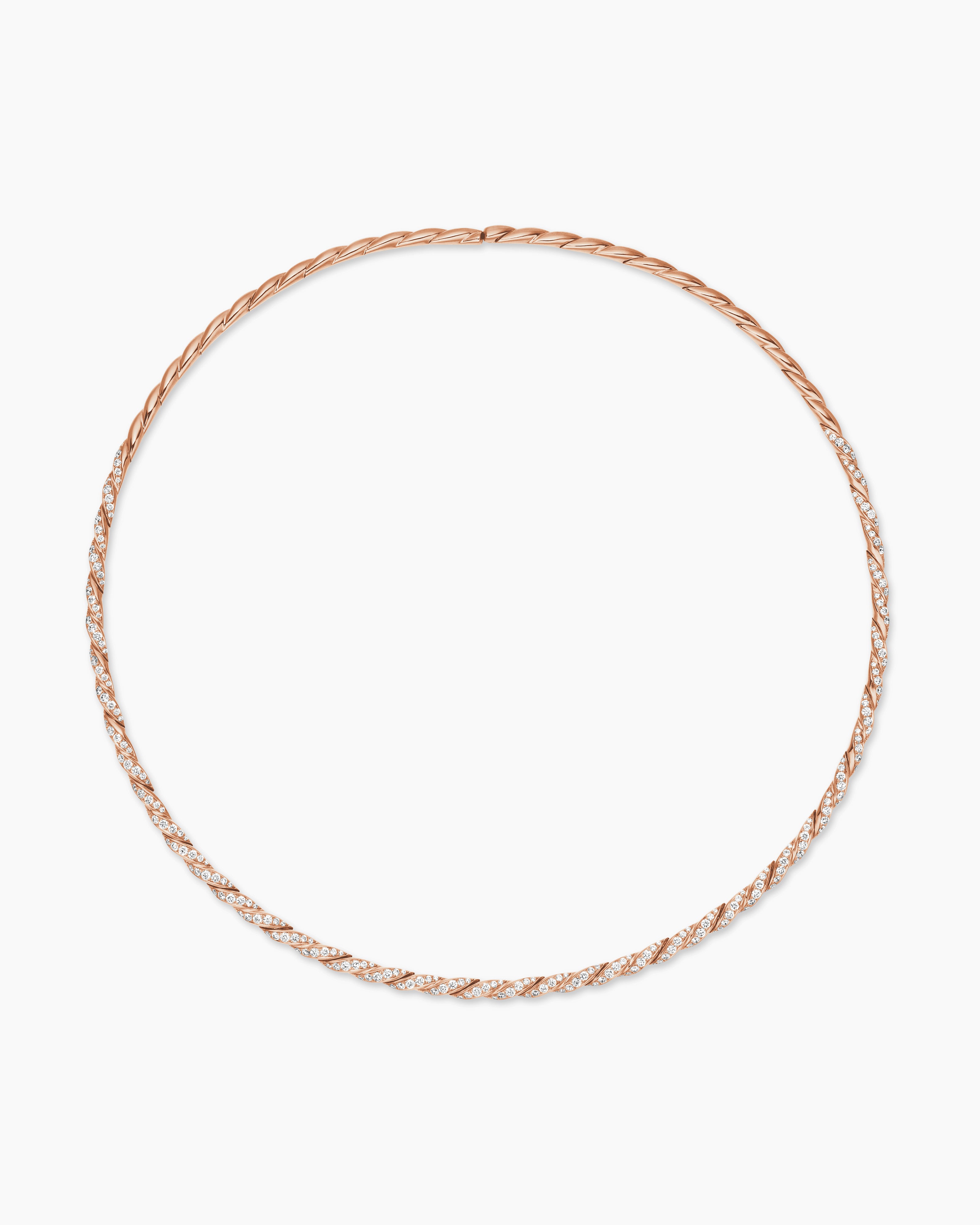 Womens Sculpted Cable Flex&reg; Necklace in 18K Rose Gold with Diamonds, 3.7mm
