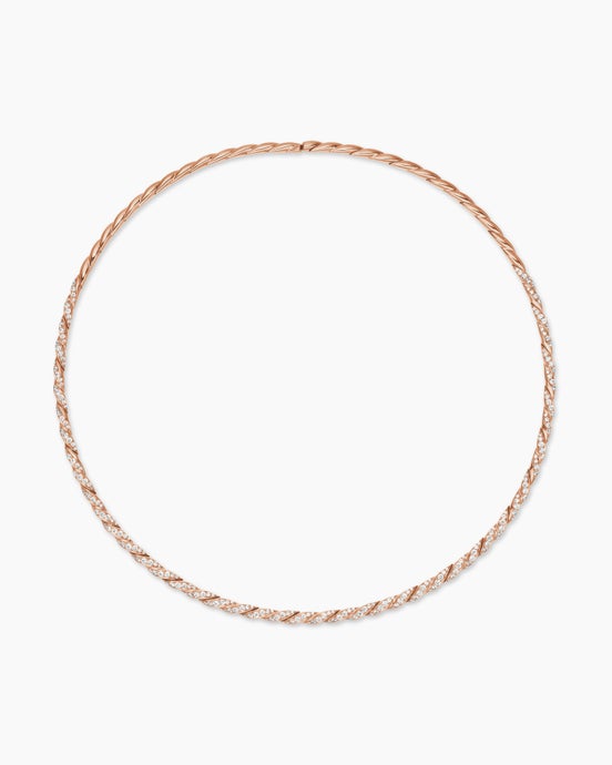 Sculpted Cable Flex® Necklace in 18K Rose Gold with Diamonds, 3.7mm