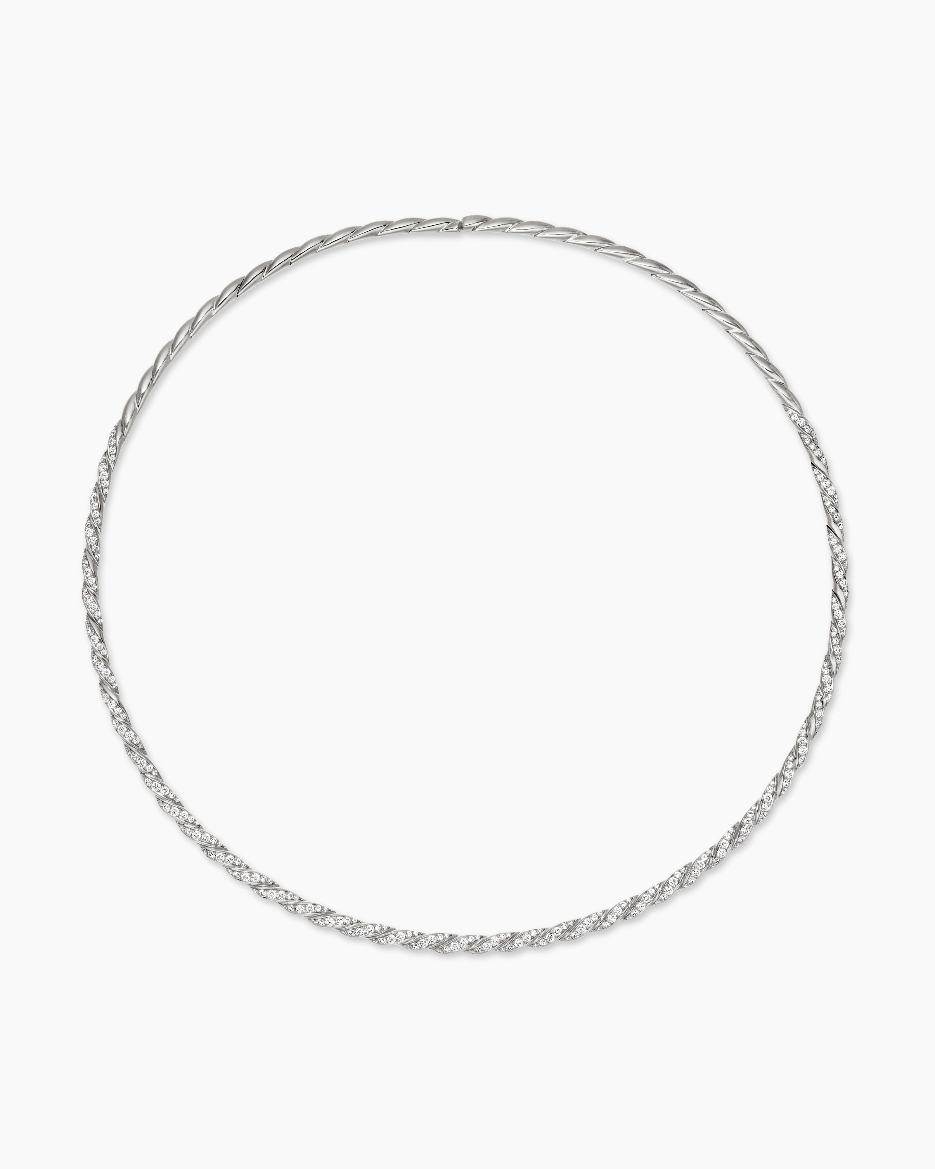 Womens Sculpted Cable Flex&reg; Necklace in 18K White Gold with Diamonds, 3.7mm