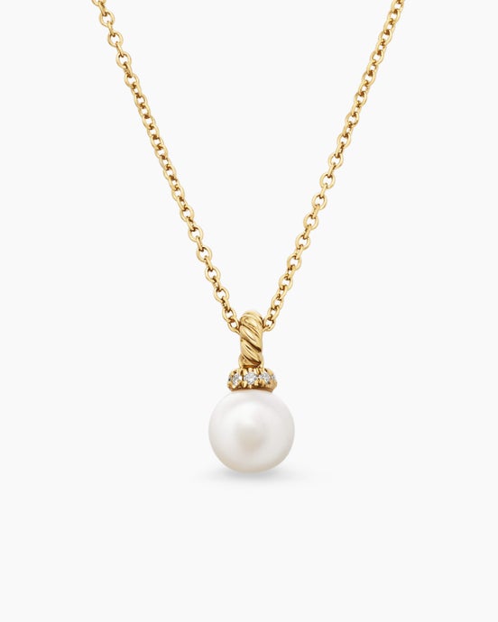 Collier pendentif Petite Solari en or jaune 18 carats avec perle et diamants, 6 mm
