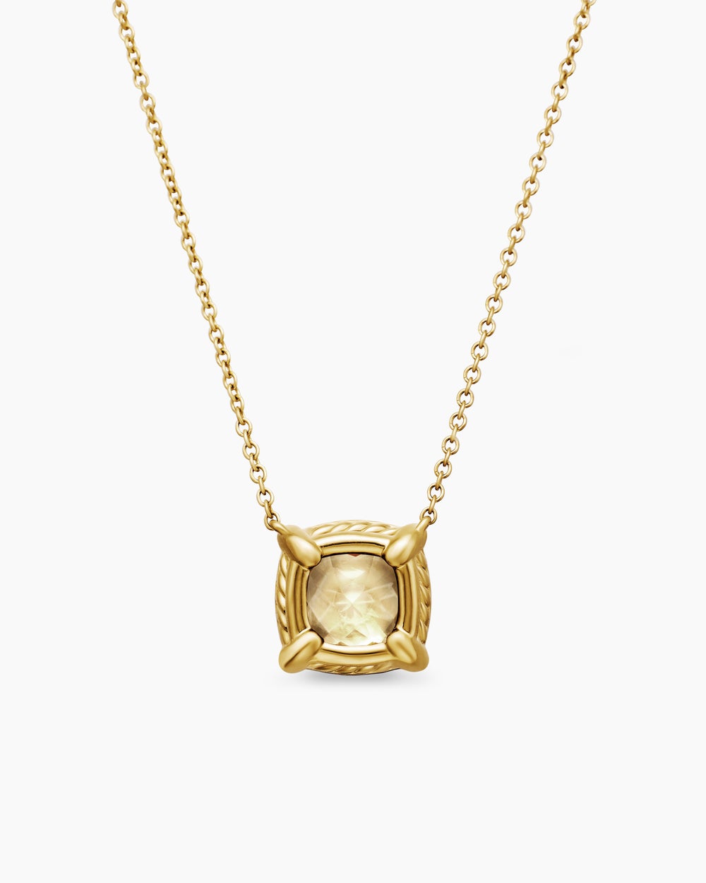 Womens Petite Chatelaine® Pavé Bezel Pendant Necklace in 18K Yellow Gold with Champagne Citrine and Diamonds, 7mm