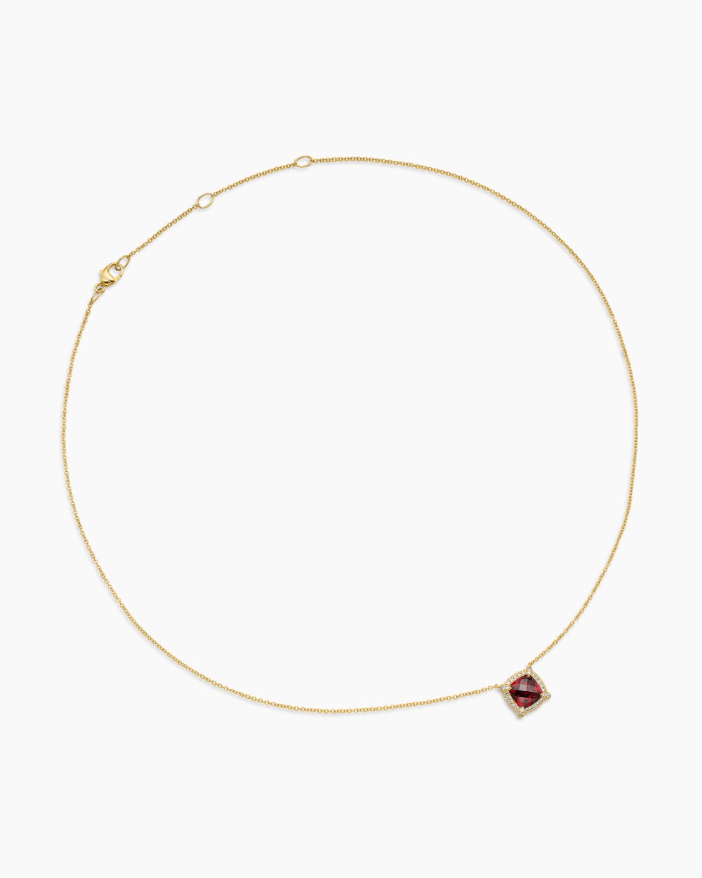 Womens Petite Chatelaine® Pavé Bezel Pendant Necklace in 18K Yellow Gold with Garnet and Diamonds, 7mm