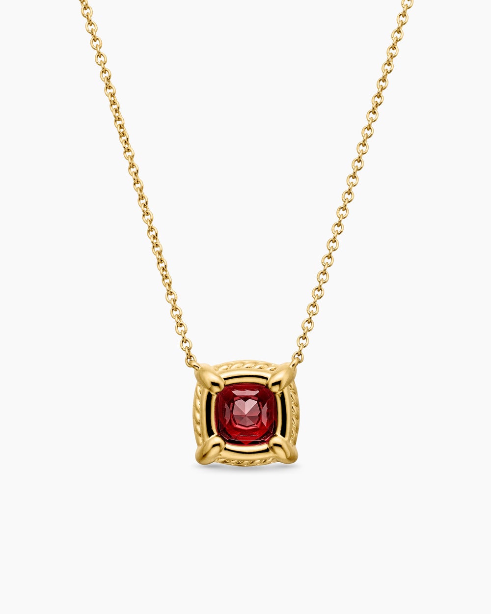 Womens Petite Chatelaine® Pavé Bezel Pendant Necklace in 18K Yellow Gold with Garnet and Diamonds, 7mm