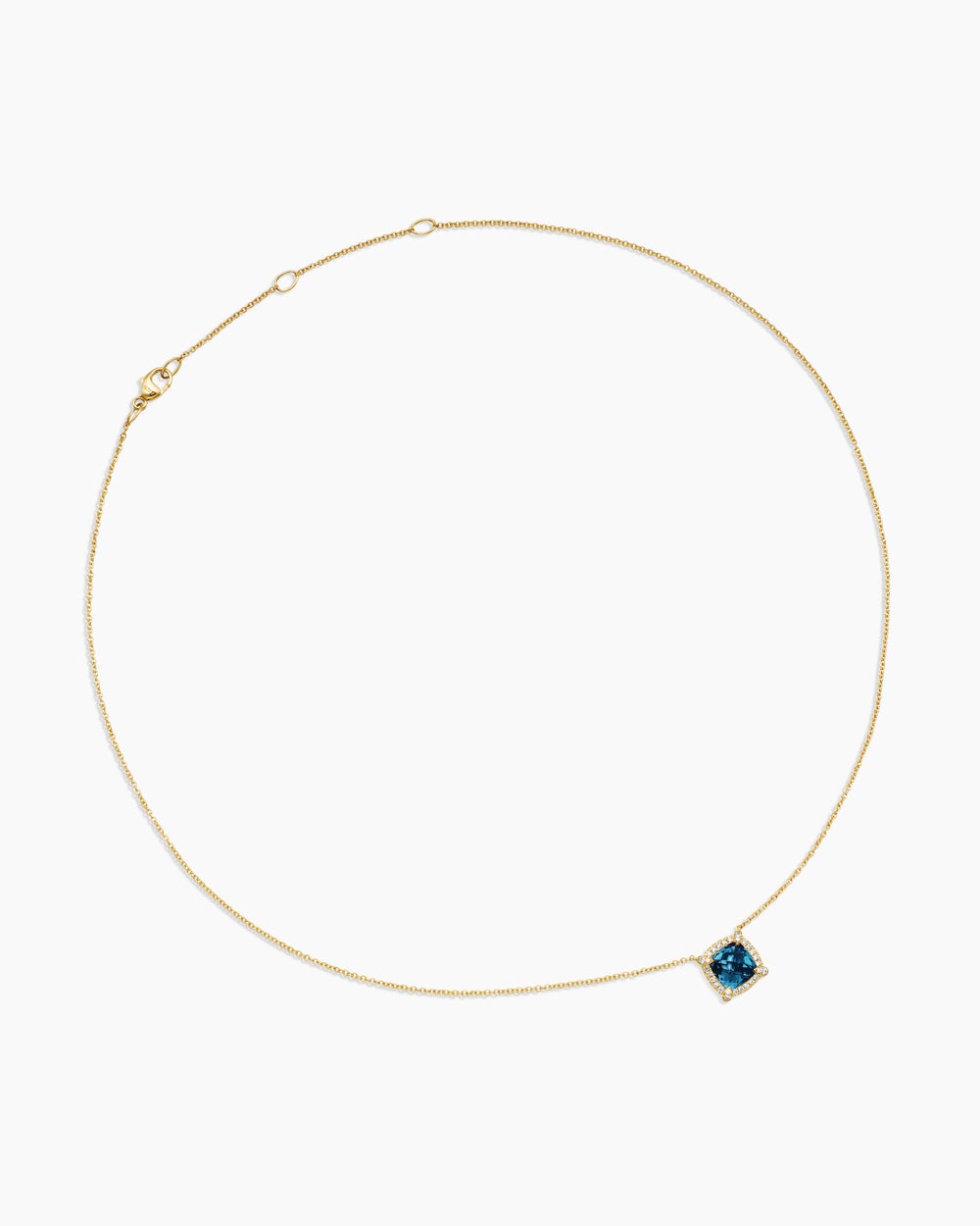 Womens Petite Chatelaine® Pavé Bezel Pendant Necklace in 18K Yellow Gold with Hampton Blue Topaz and Diamonds, 7mm