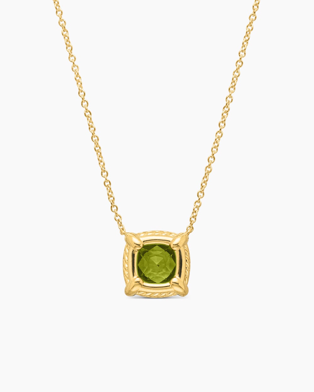 Womens Petite Chatelaine® Pavé Bezel Pendant Necklace in 18K Yellow Gold with Peridot and Diamonds, 7mm