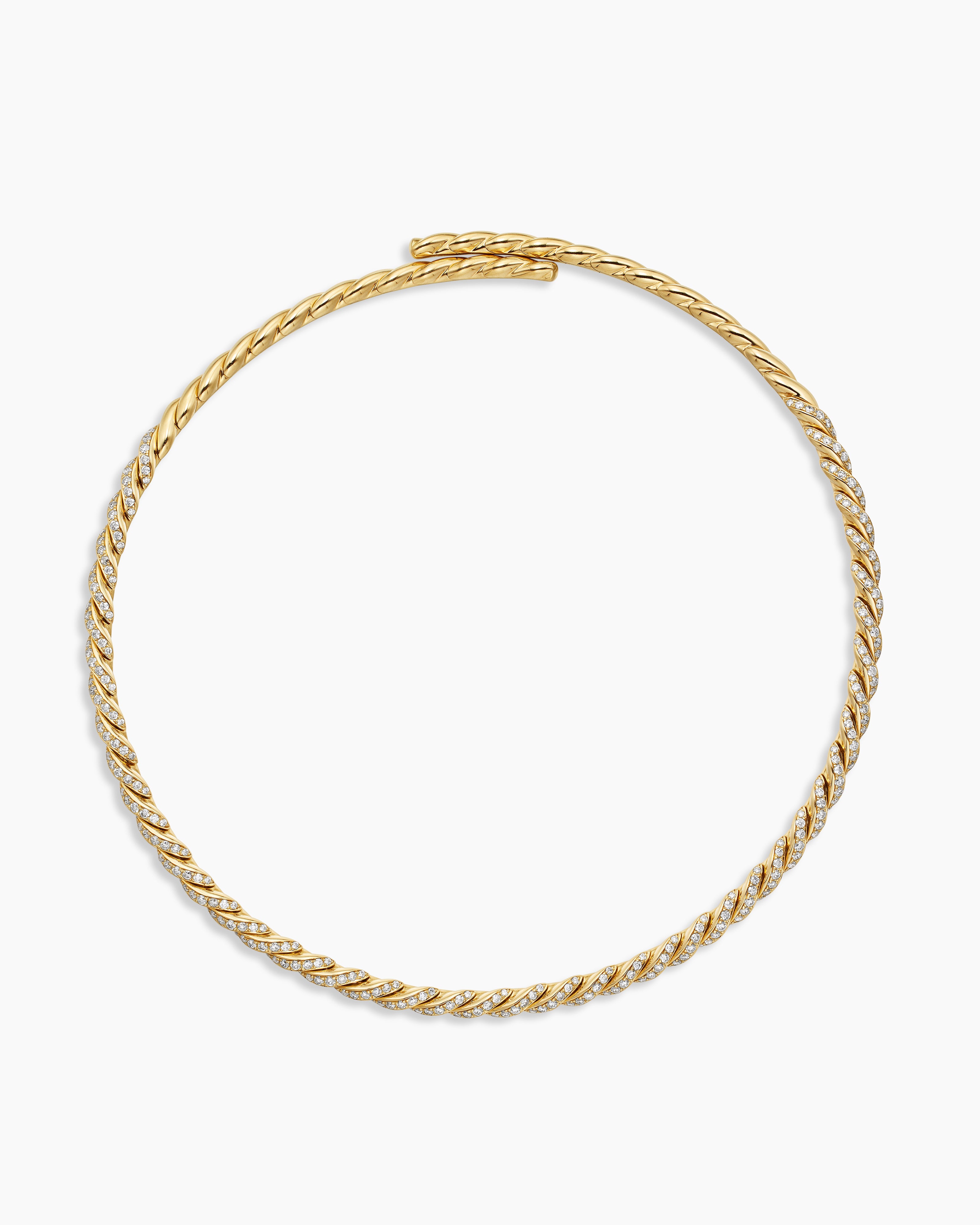 Womens Sculpted Cable Flex&reg; Necklace in 18K Yellow Gold with Diamonds, 5mm