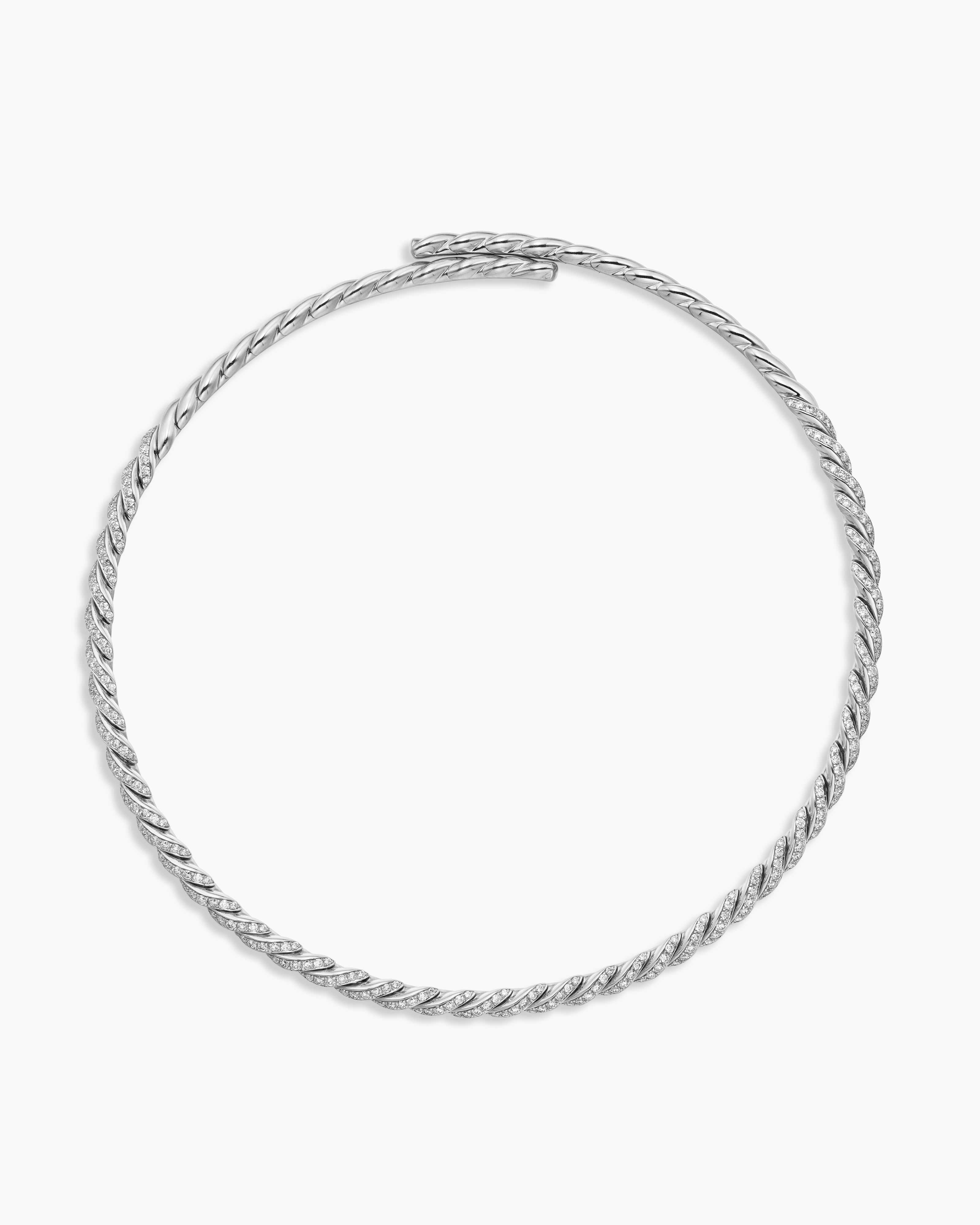 Womens Sculpted Cable Flex&reg; Necklace in 18K White Gold with Diamonds, 5mm