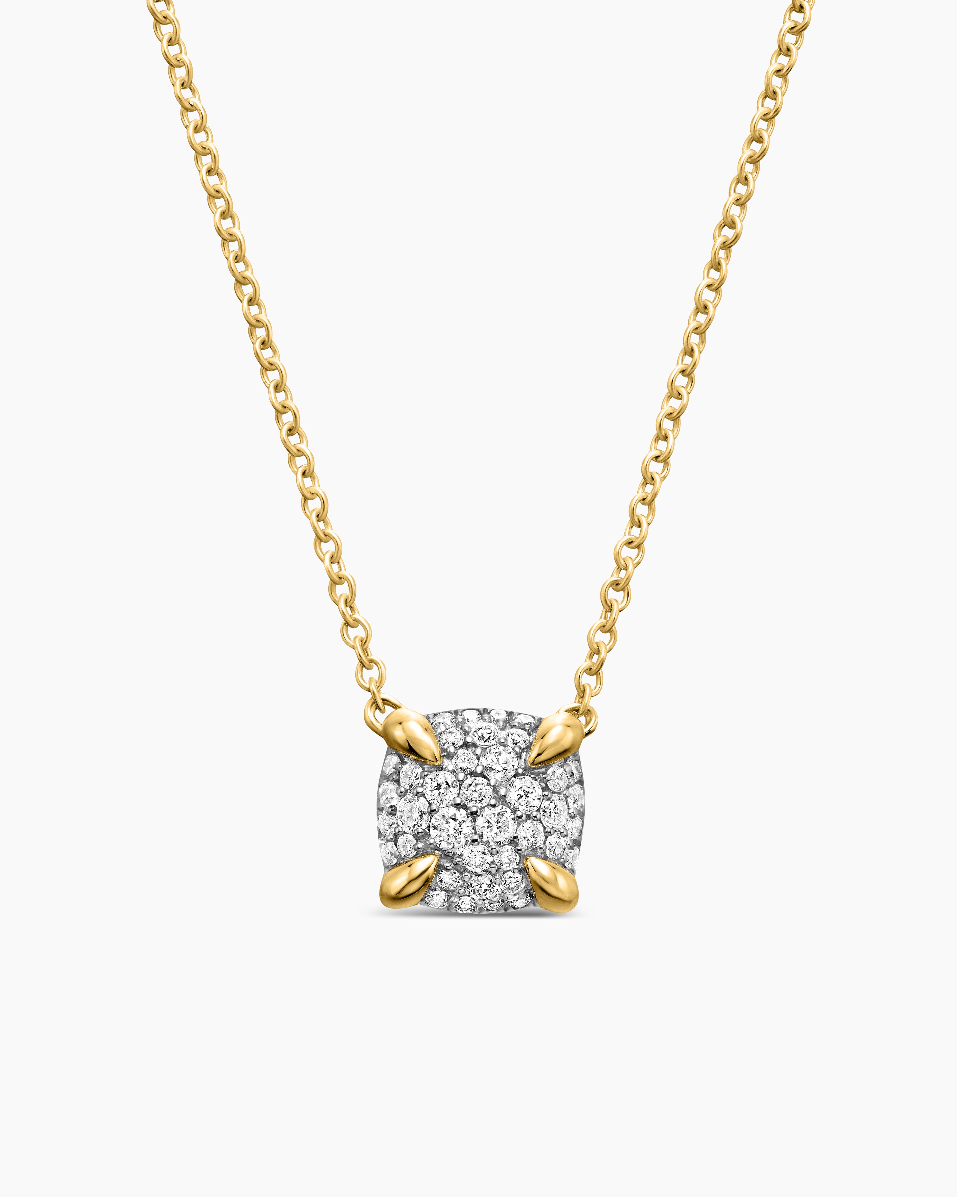 Womens Petite Chatelaine&reg; Pendant Necklace in 18K Yellow Gold with Pav&eacute; Diamonds, 7mm