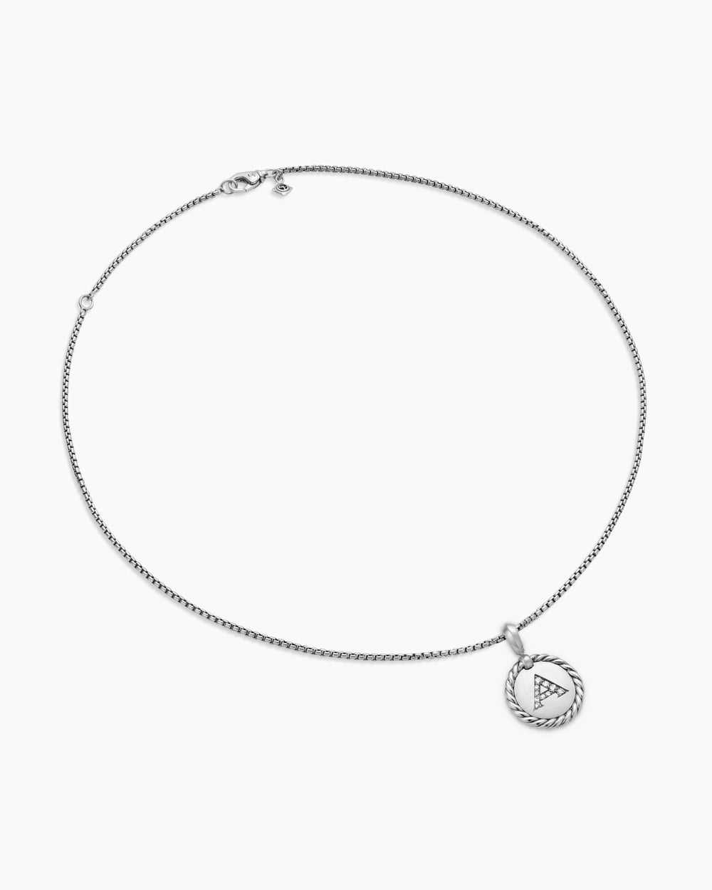 Womens Initial Charm Necklace in Sterling Silver with Diamond A