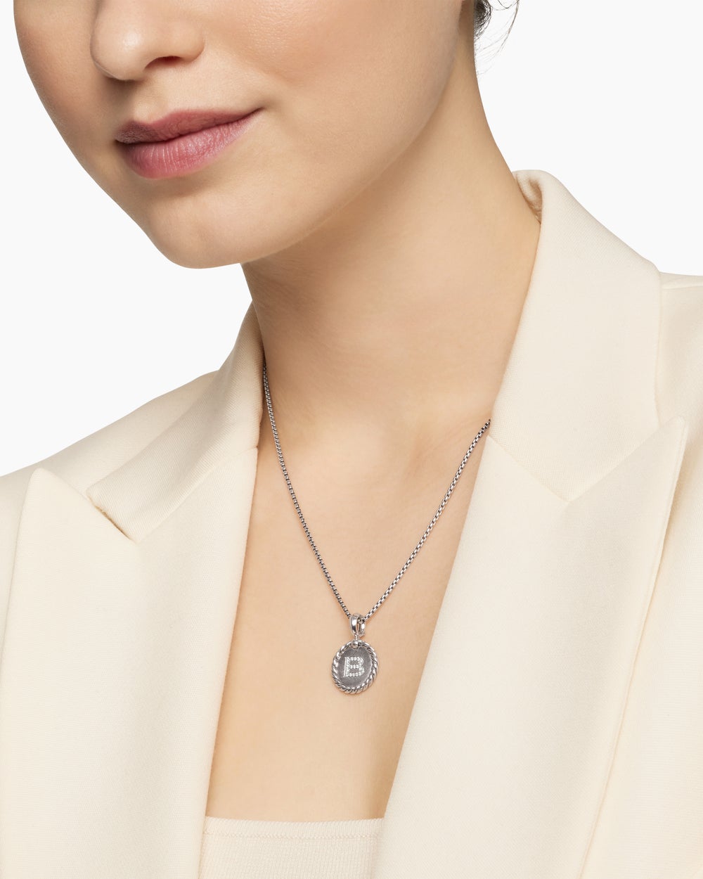 Collier avec breloque à initiale en argent sterling avec B en diamants pour femmes