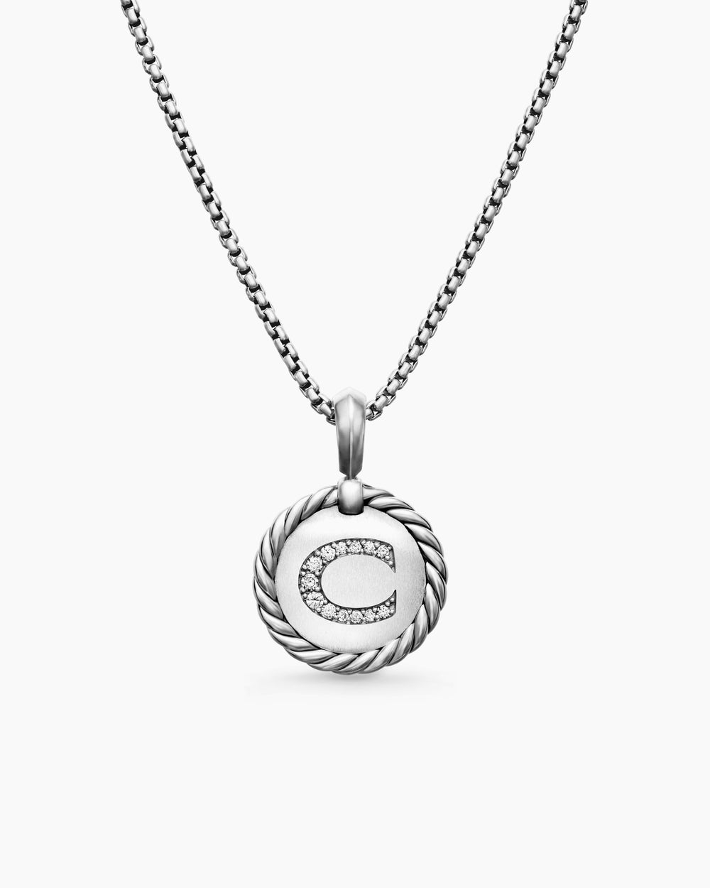 Collier avec breloque à initiale en argent sterling avec C en diamants pour femmes