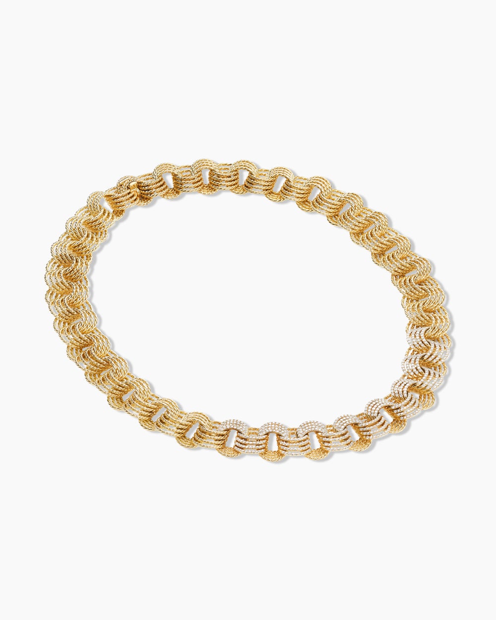 Womens DY Origami Linked Necklace in 18K Yellow Gold with Diamonds, 16mm