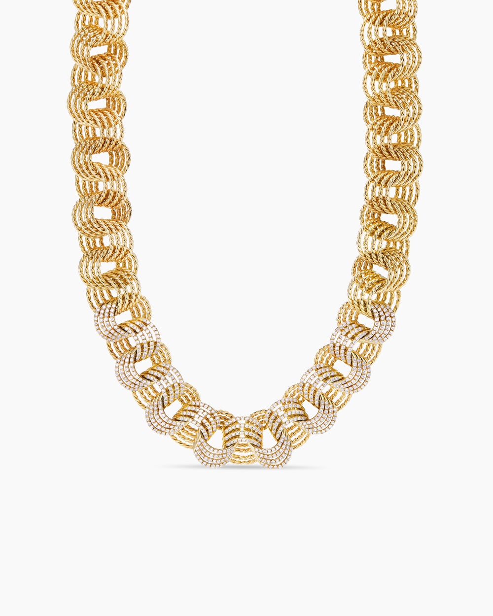 Womens DY Origami Linked Necklace in 18K Yellow Gold with Diamonds, 16mm