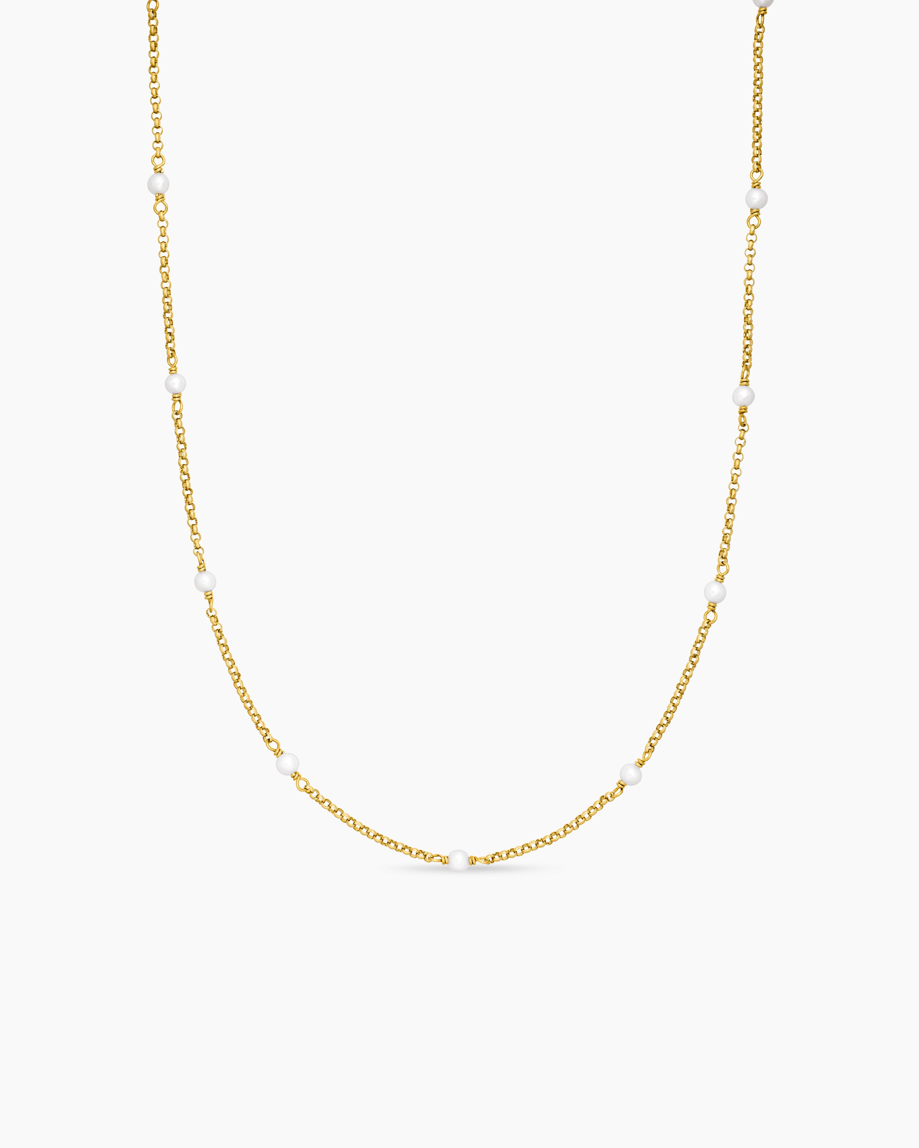 Womens Cable Collectibles&reg; Bead and Chain Necklace in 18K Yellow Gold with Pearls, 3.5mm
