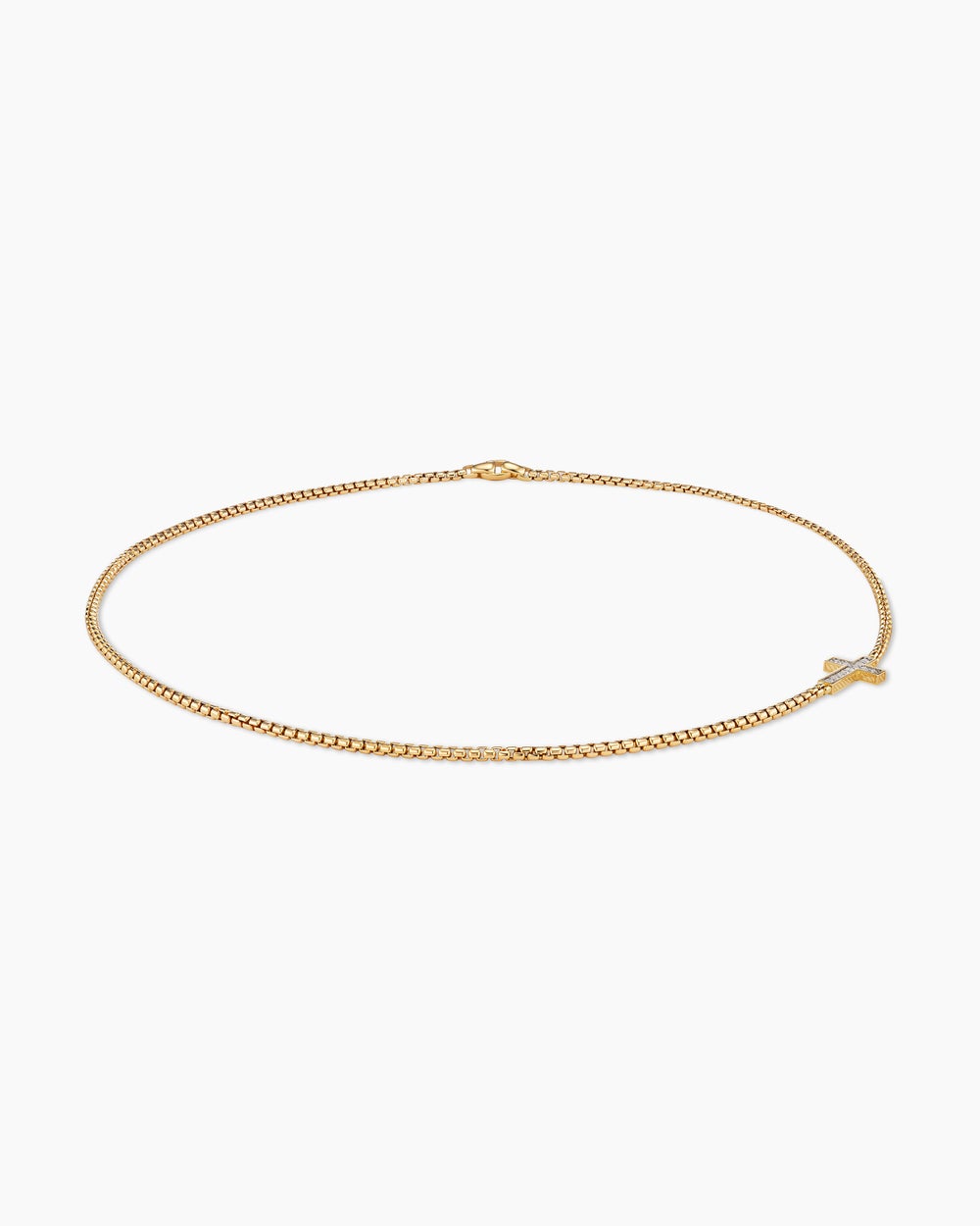 Mens Cross Station Necklace in 18K Yellow Gold, 3.4mm