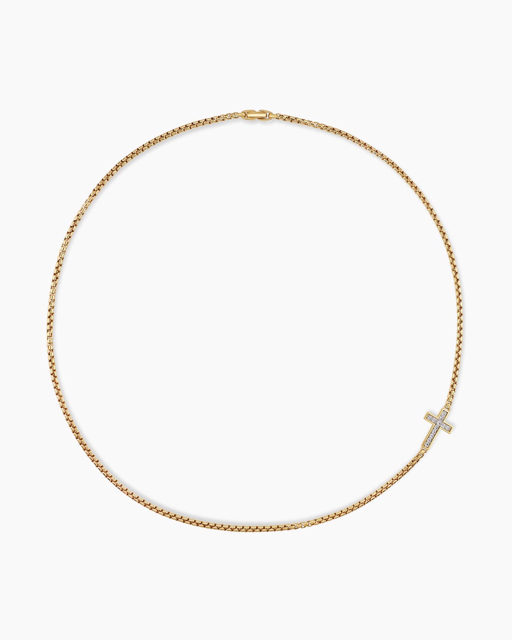 Mens Cross Station Necklace in 18K Yellow Gold, 3.4mm