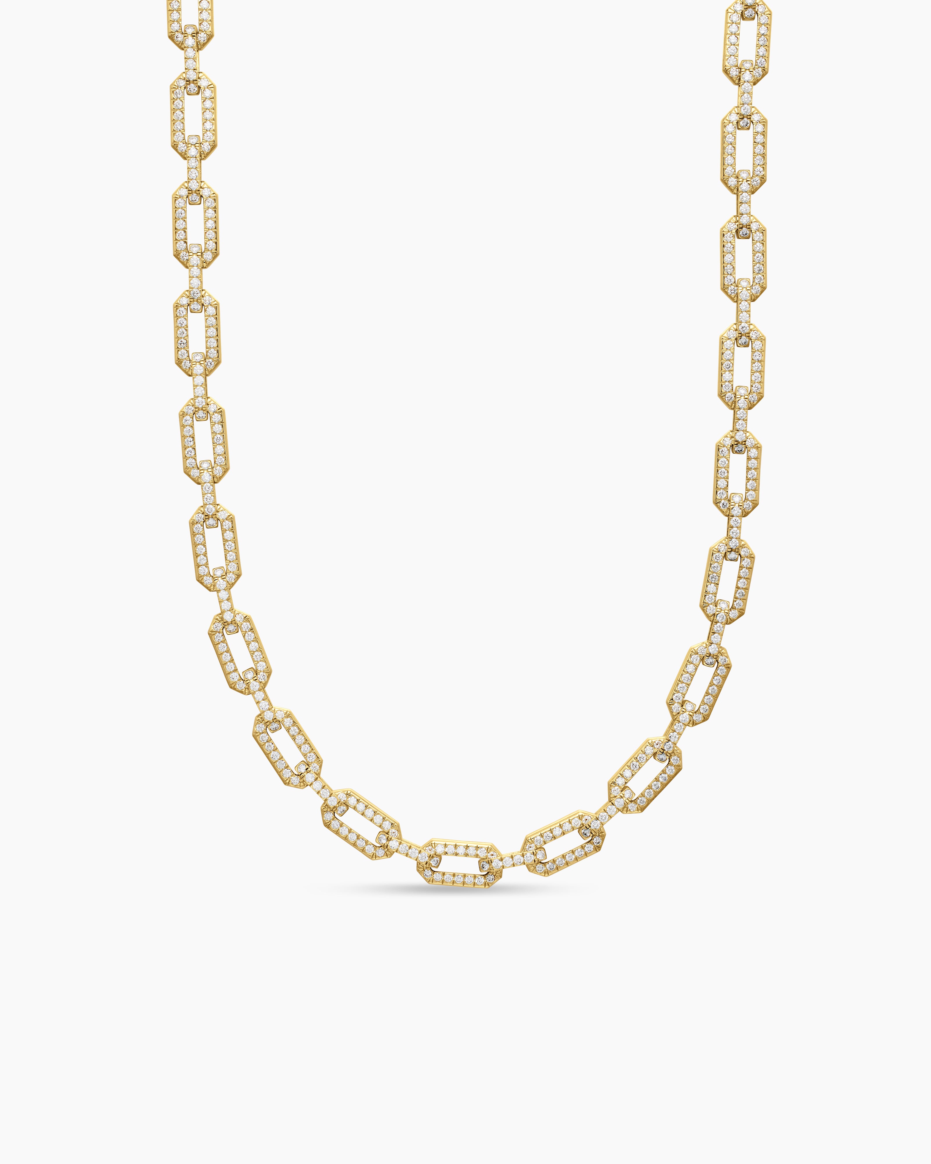 Womens Pav&eacute; Chain Necklace in 18K Yellow Gold, 7mm