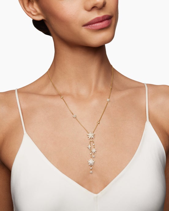 Starburst Cluster Necklace in 18K Yellow Gold with Diamonds, 66mm