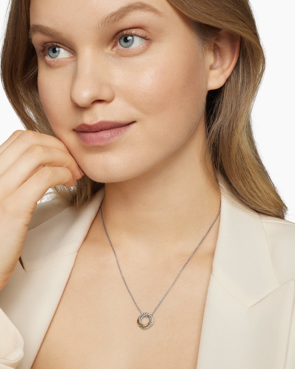 Collier pendentif Crossover en argent massif avec or jaune 18 carats, 14,5 mm femme