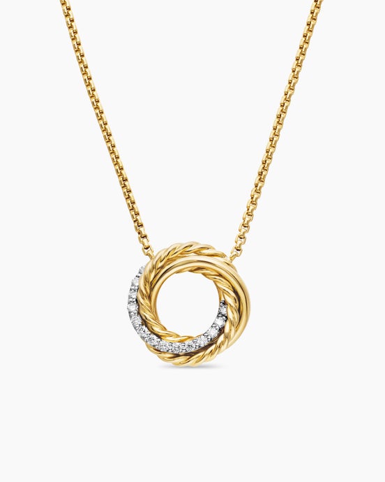 Crossover Pendant Necklace in 18K Yellow Gold with Diamonds, 14.5mm