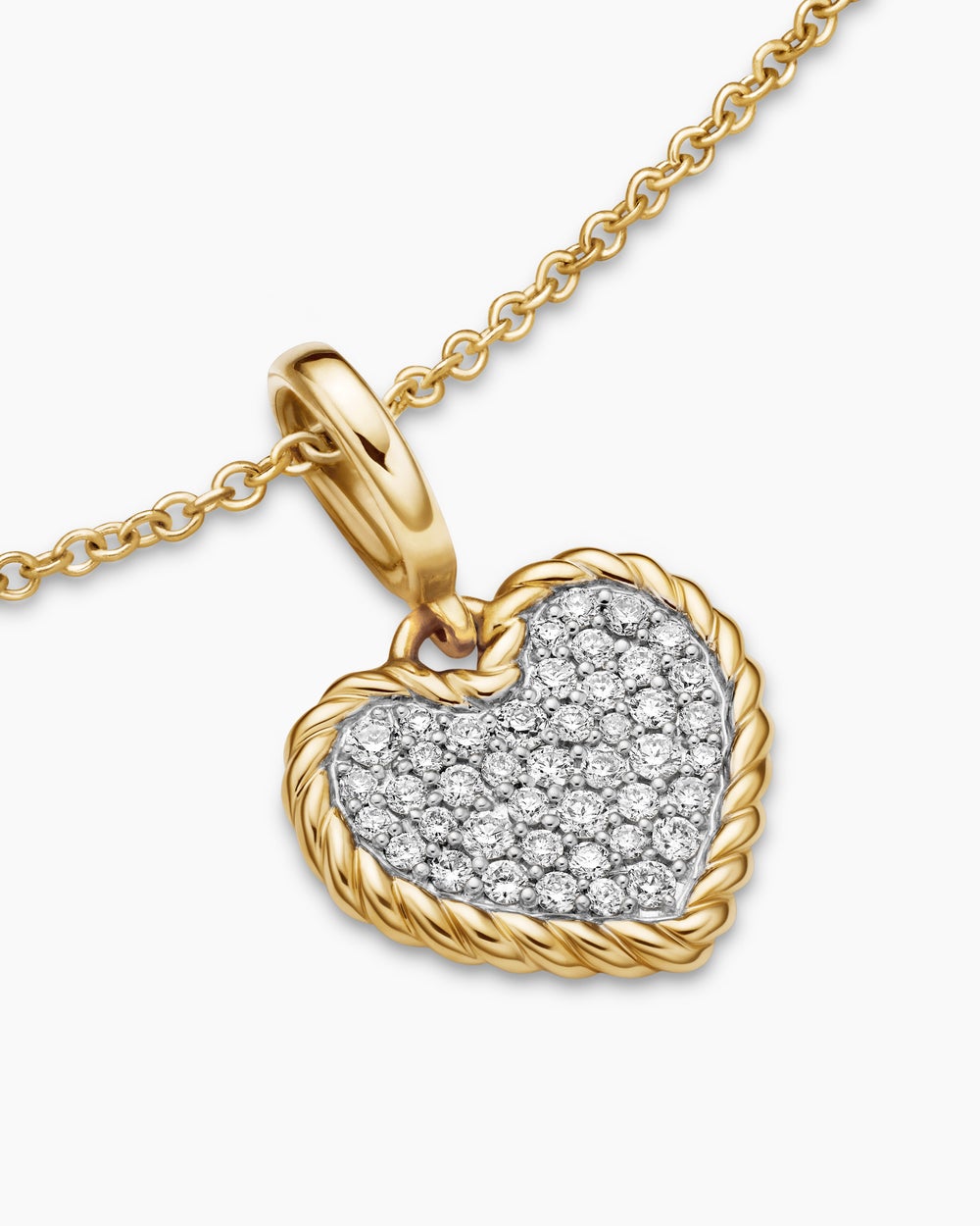 Collier à cœur plaqué Cable Collectibles® Pavé en or jaune 18 carats avec diamants, 11,5 mm pour femmes