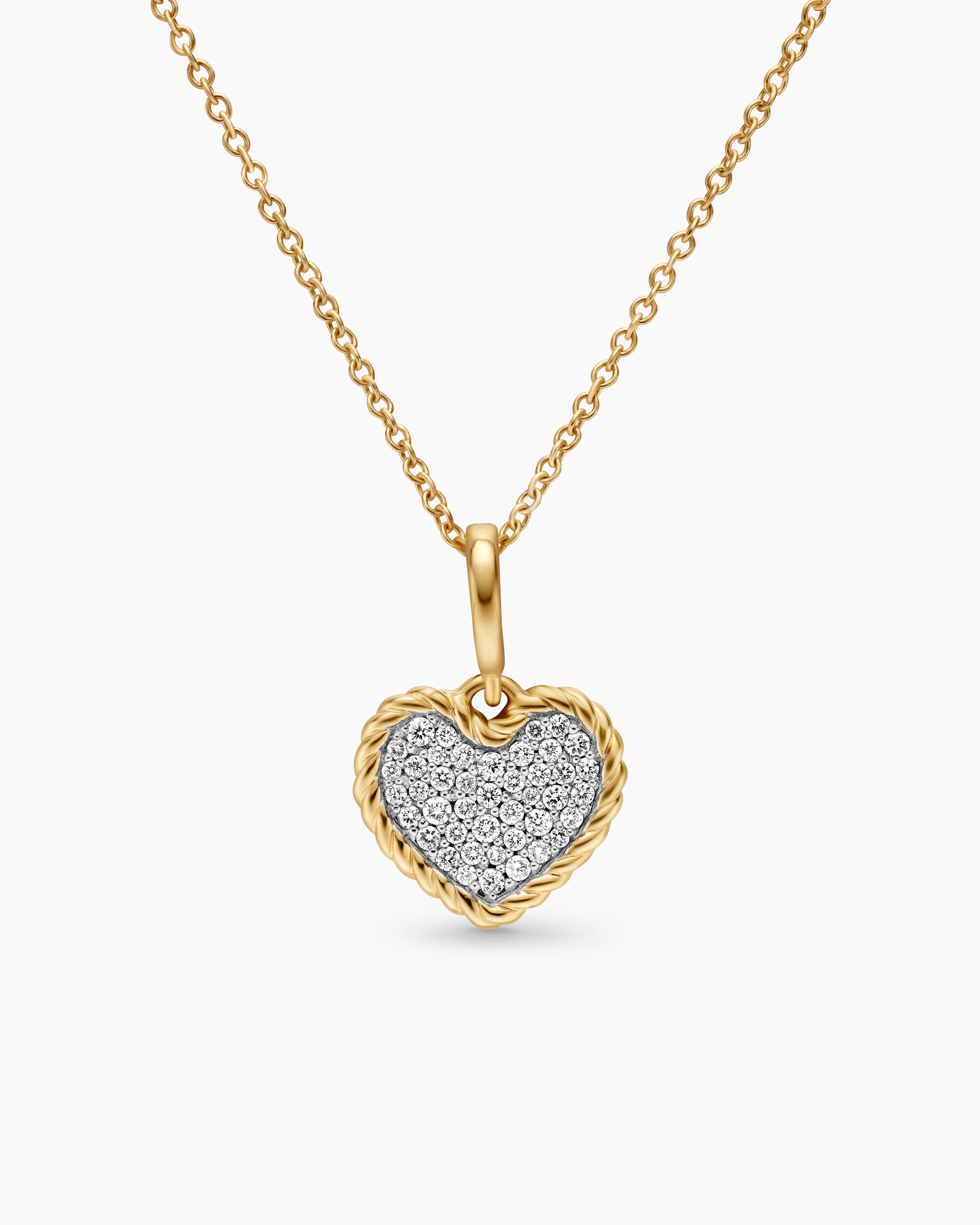 Collier &agrave; c&oelig;ur plaqu&eacute; Cable Collectibles&reg; Pav&eacute; en or jaune 18 carats avec diamants, 11,5 mm pour femmes 