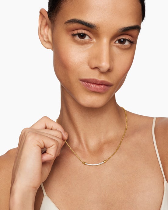 Petite Helena Wrap Station Necklace in 18K Yellow Gold with Diamonds, 29mm