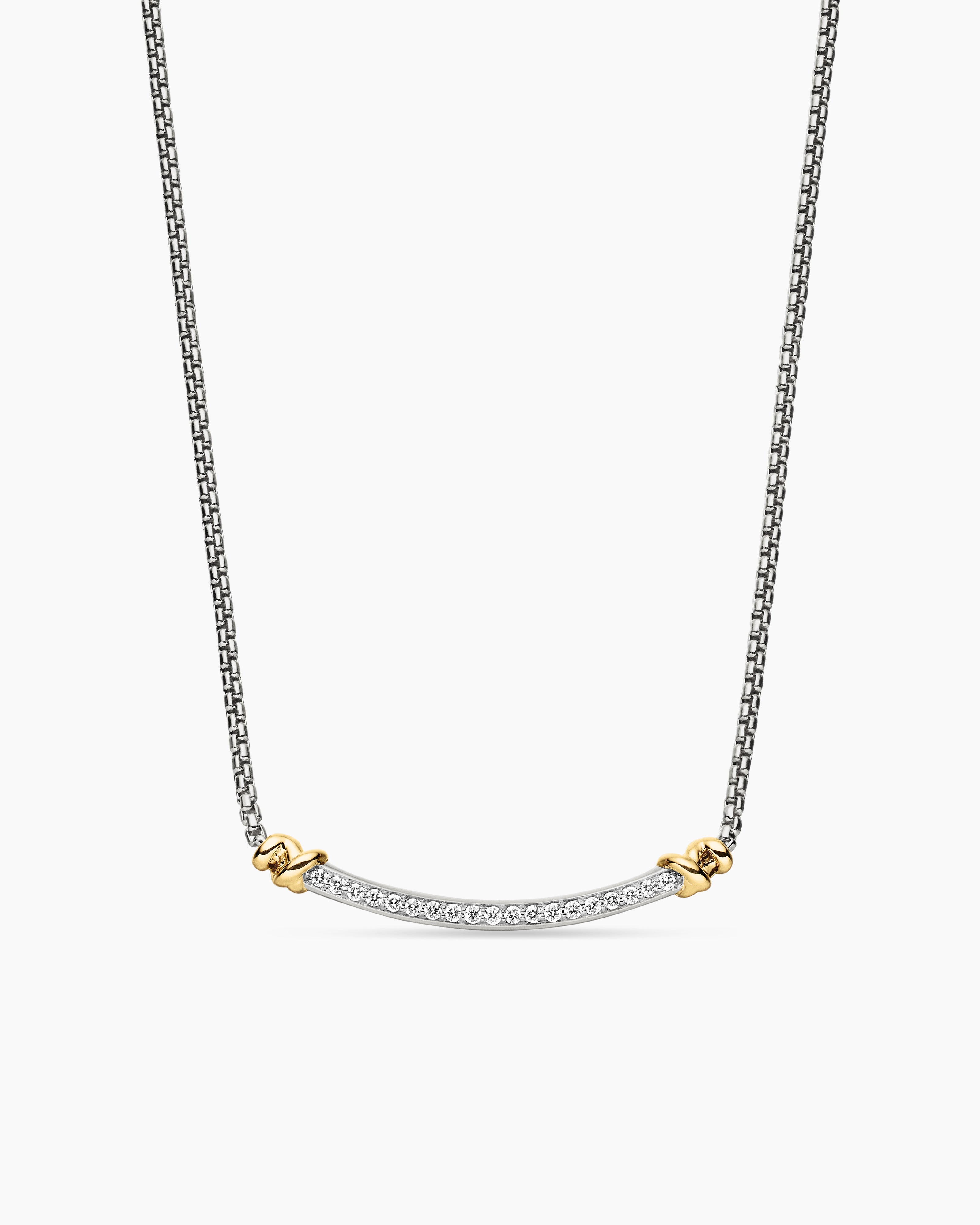 Womens Petite Helena Wrap Station Necklace in Sterling Silver with 18K Yellow Gold and Diamonds, 29mm