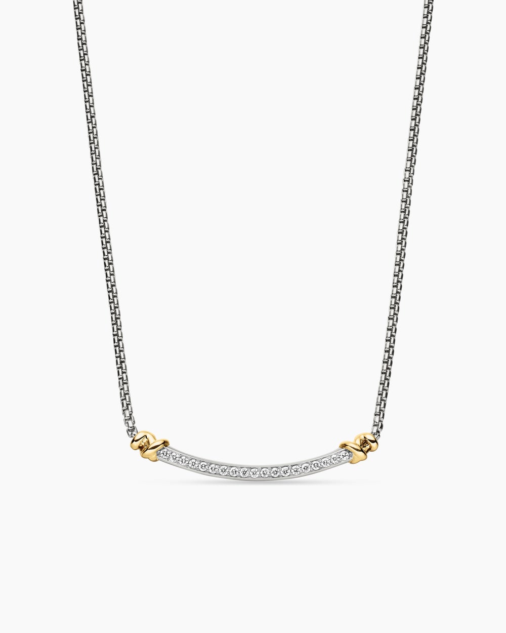 Womens Petite Helena Wrap Station Necklace in Sterling Silver with 18K Yellow Gold and Diamonds, 29mm