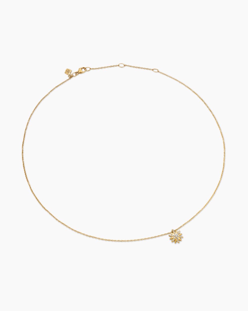 Womens Petite Starburst Pendant Necklace in 18K Yellow Gold with Diamonds, 10.5mm