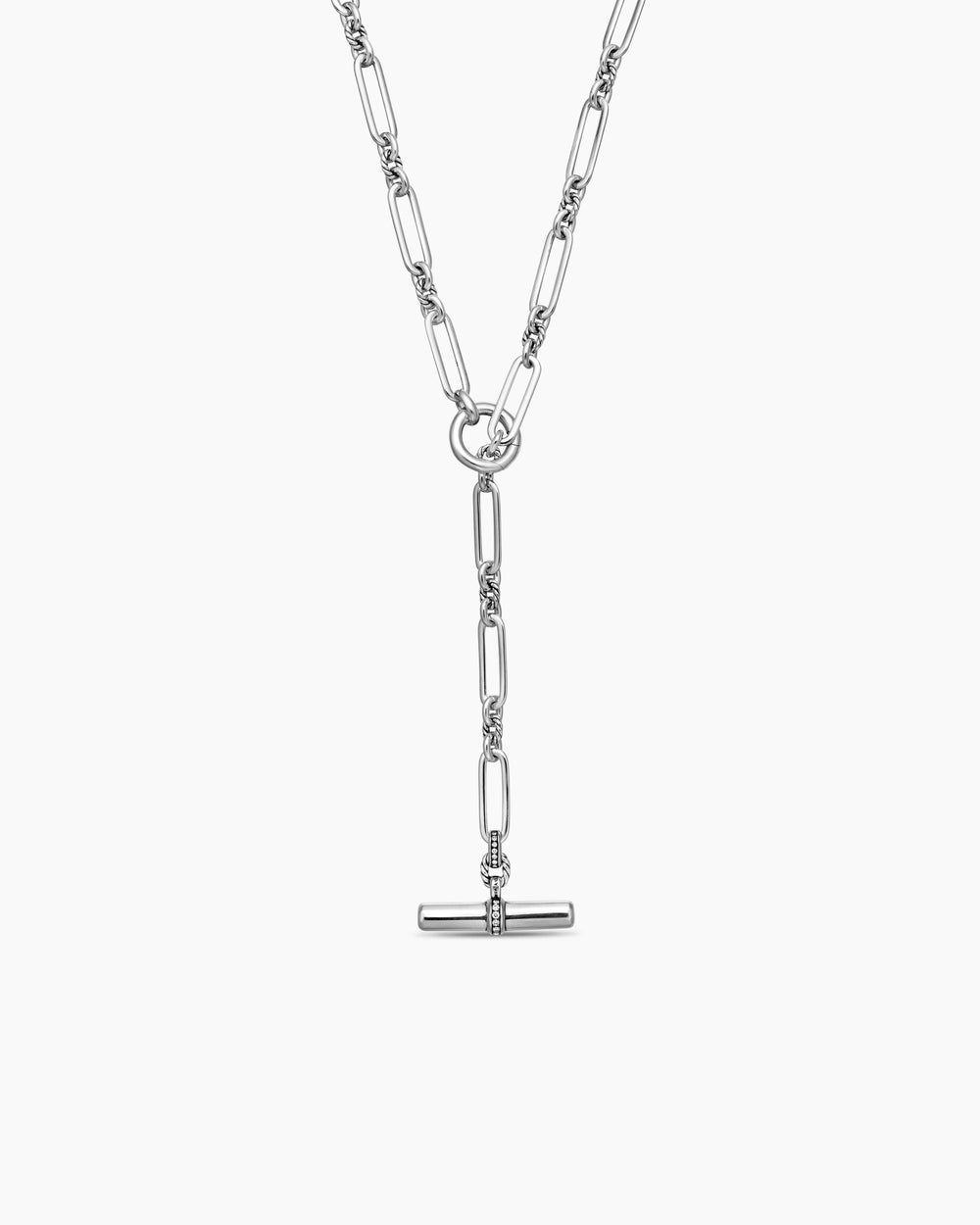Womens Lexington Y Chain Necklace in Sterling Silver with Diamonds, 6.5mm