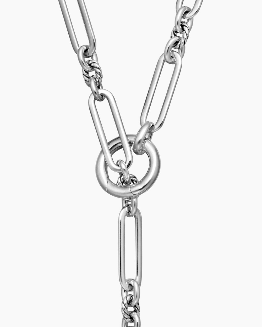 Womens Lexington Y Chain Necklace in Sterling Silver with Diamonds, 6.5mm