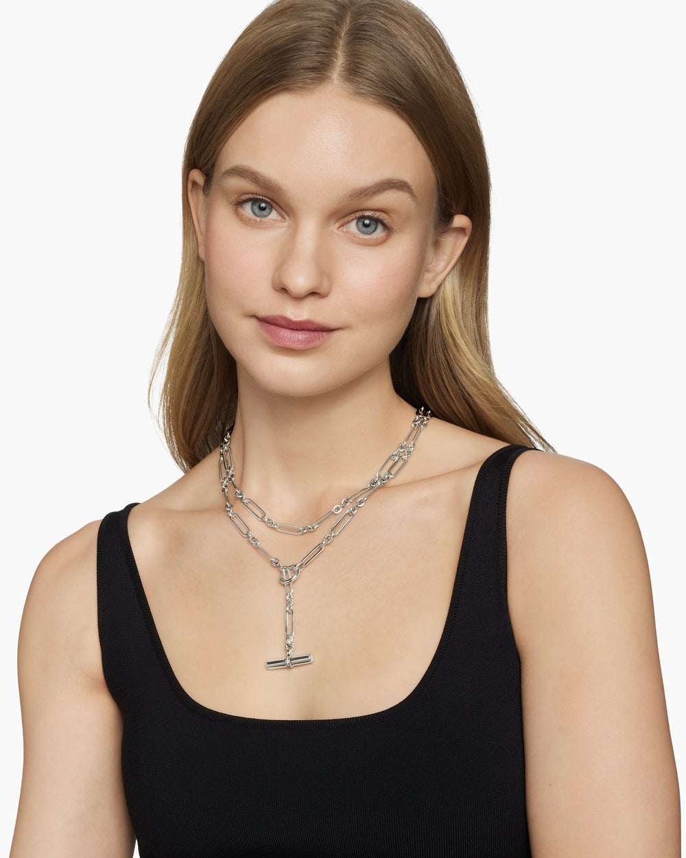 Womens Lexington Y Chain Necklace in Sterling Silver with Diamonds, 6.5mm