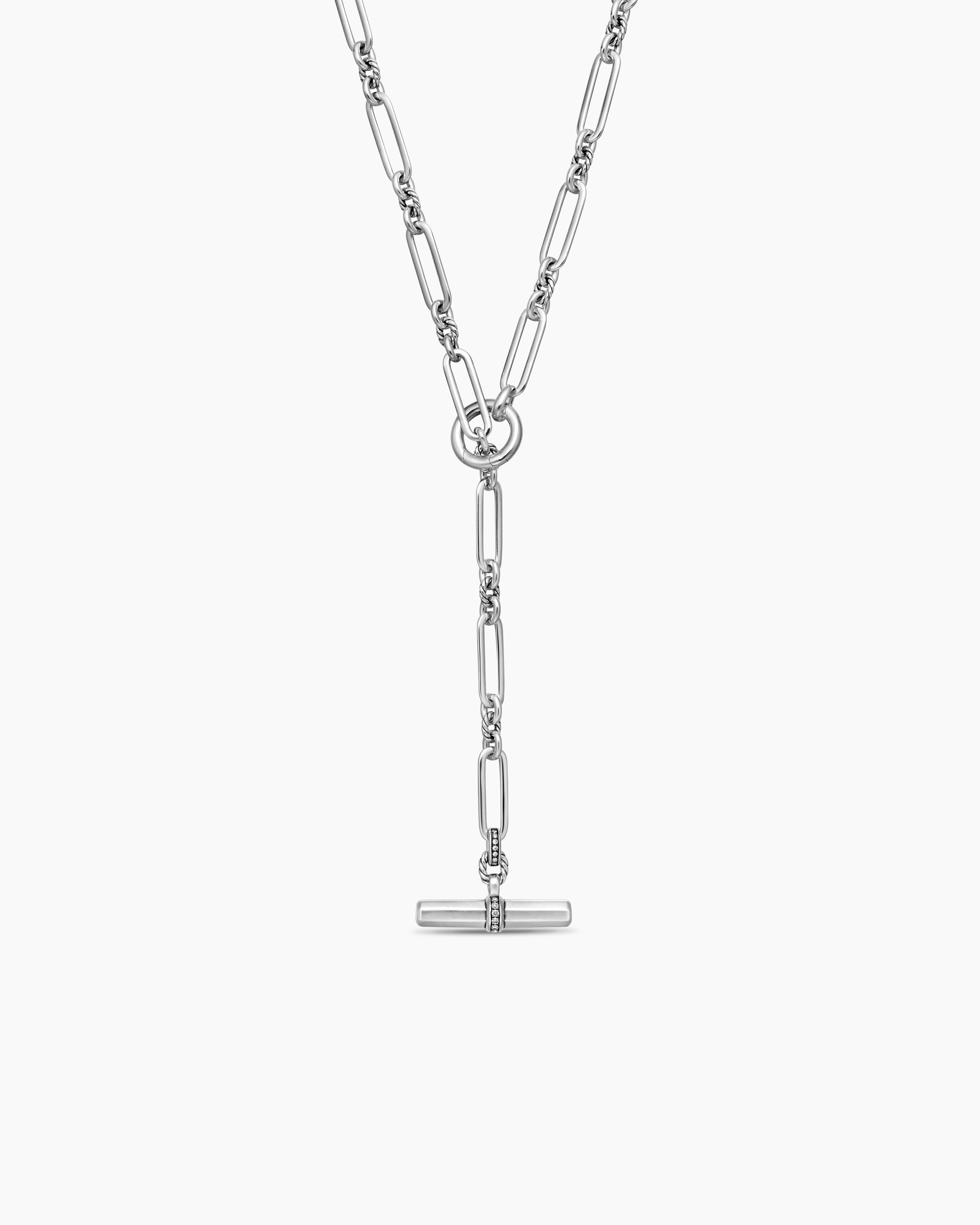 Womens Lexington Y Chain Necklace in Sterling Silver with Diamonds, 6.5mm