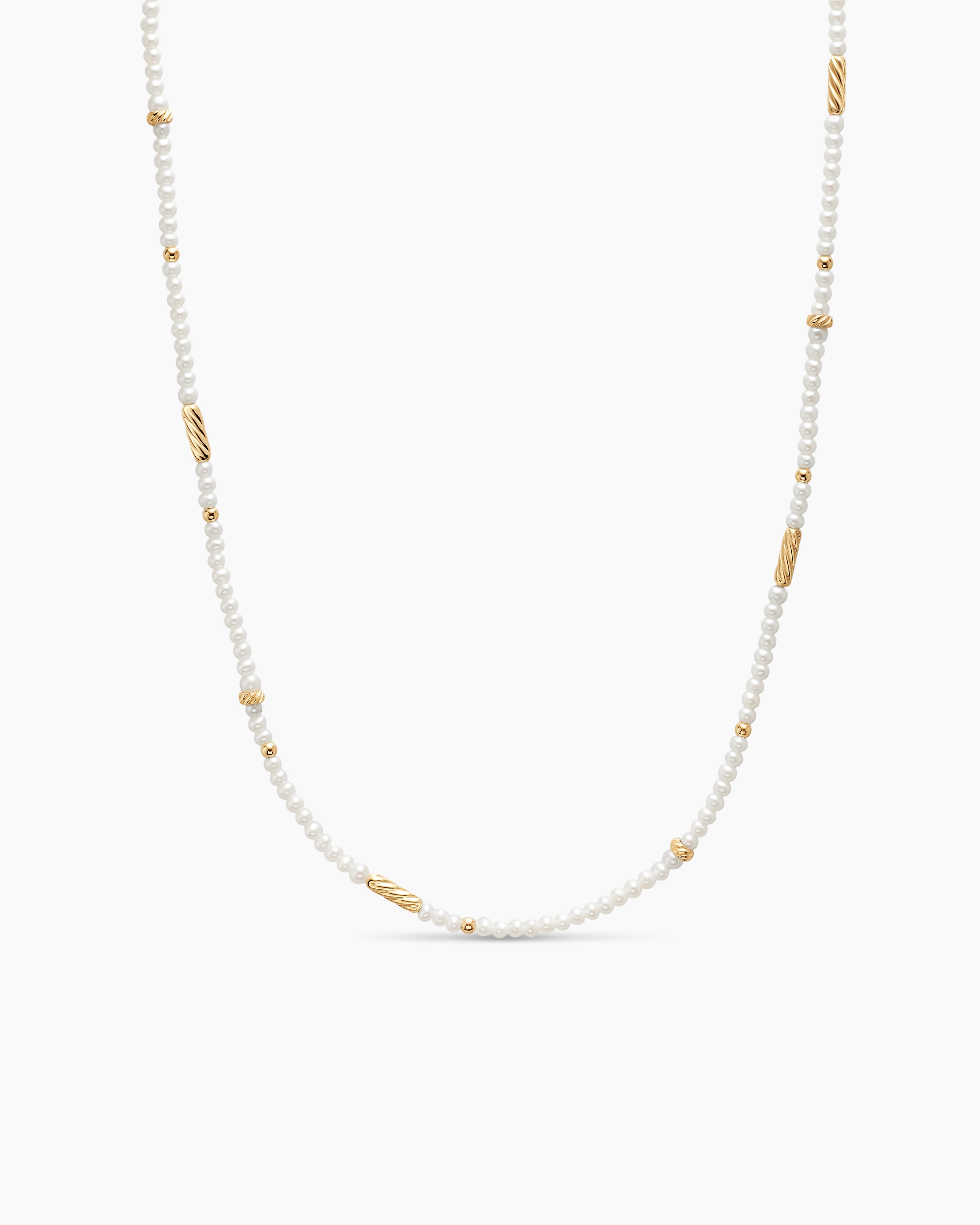 Womens Color Bead Necklace in 18K Yellow Gold with Pearls, 4mm