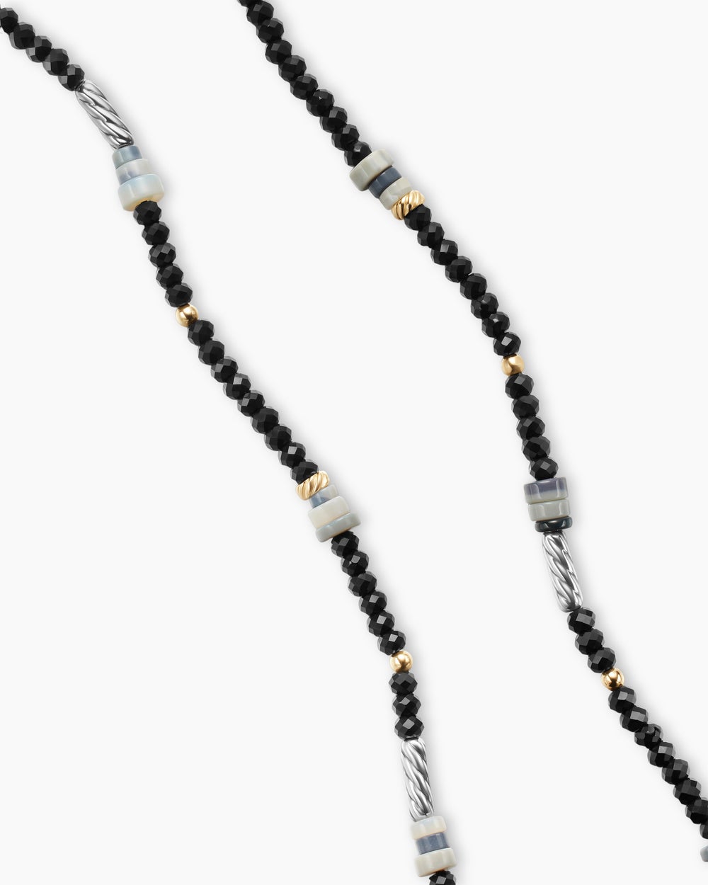 Womens Color Bead Necklace in Sterling Silver with 18K Yellow Gold Accents, Black Onyx and Opal, 4mm