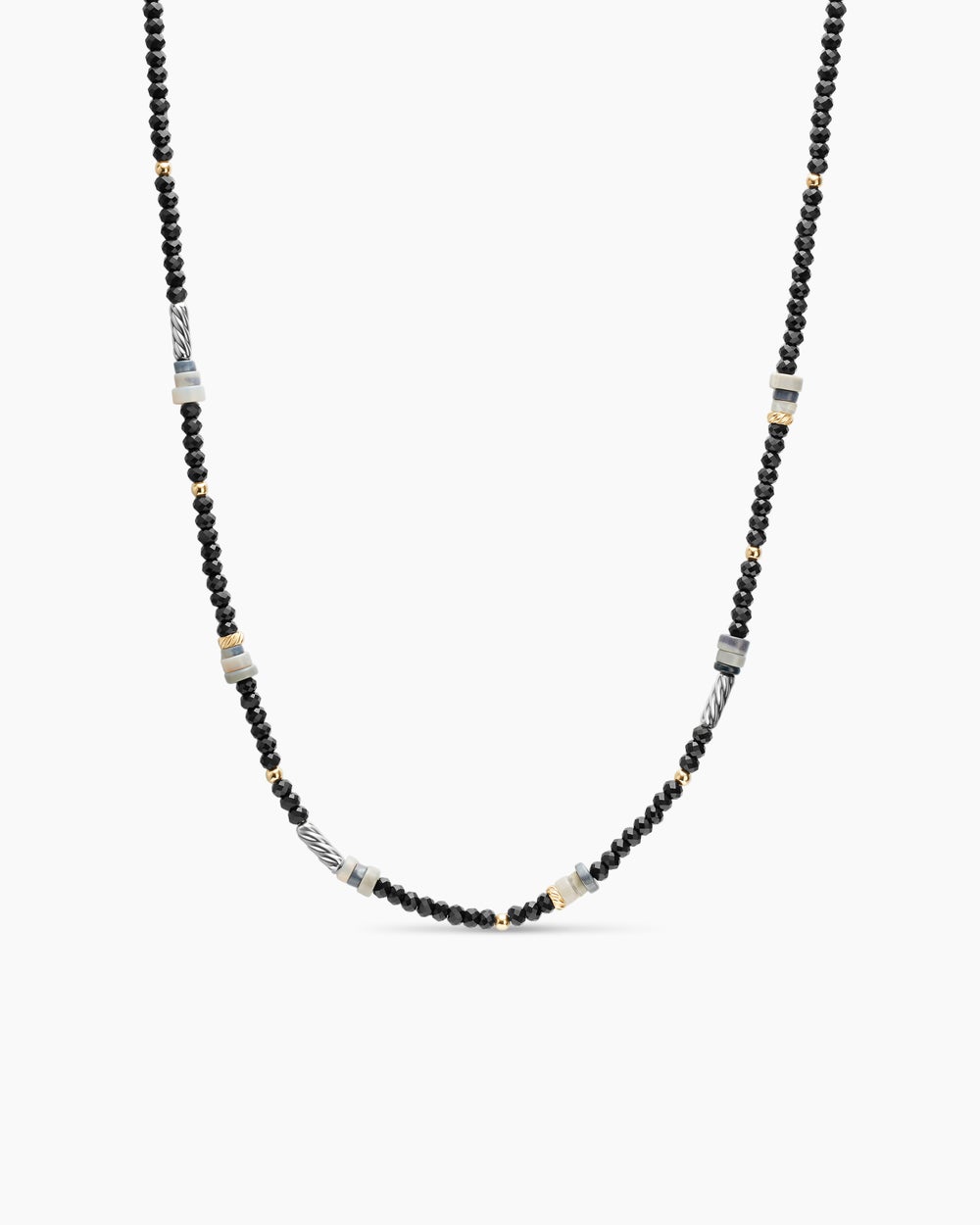 Womens Color Bead Necklace in Sterling Silver with 18K Yellow Gold Accents, Black Onyx and Opal, 4mm