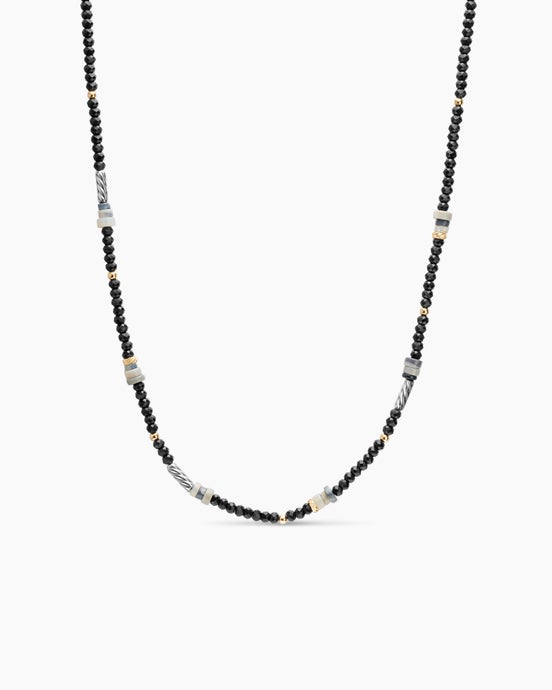Color Bead Necklace in Sterling Silver with 18K Yellow Gold Accents, Black Onyx and Opal, 4mm