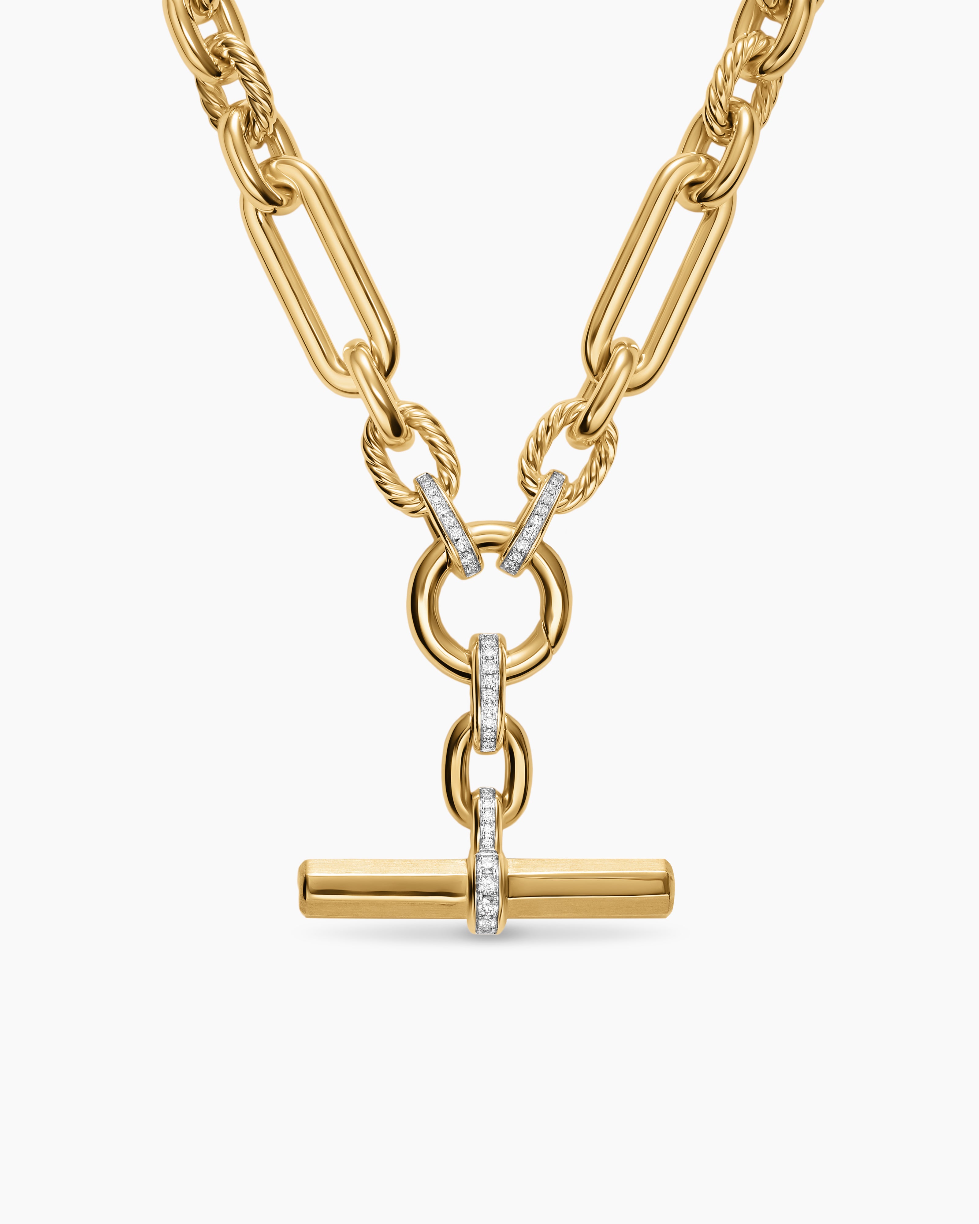 Womens Lexington Chain Necklace in 18K Yellow Gold with Diamonds, 9.8mm